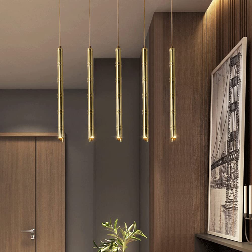 Vintage Bamboo Tube Pendant Light - 5W G9 LED Ceiling Lamp with Adjustable Height & Gold Finish | Modern Farmhouse, Restaurant & Bedroom Lighting Fixture