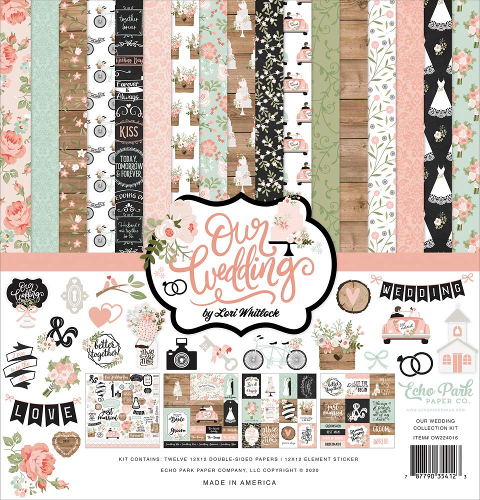 Echo Park Paper Collection Bundle - Our Wedding 12x12 Scrapbook Kit with Cardstock Elements & Sticker Sheets | Perfect for DIY Wedding Albums, Memory Books, and Craft Projects