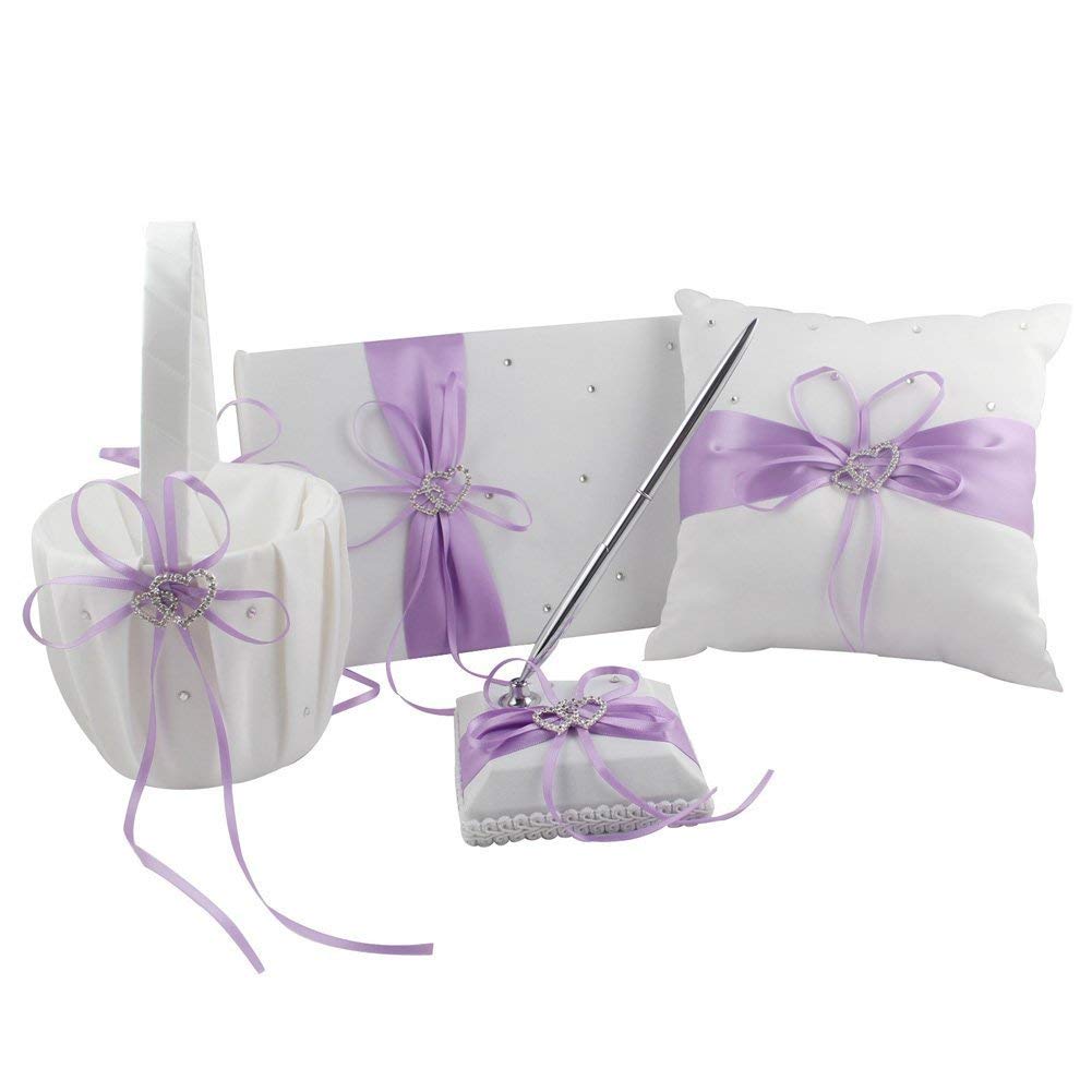 Elegant Light Purple Wedding Accessories Set - Guest Book Pen, Ring Pillow & Flower Girl Basket for Wedding Ceremony, Reception & Bridal Party Favors | Perfect for Bridal Showers, Vow Renewals & Formal Events