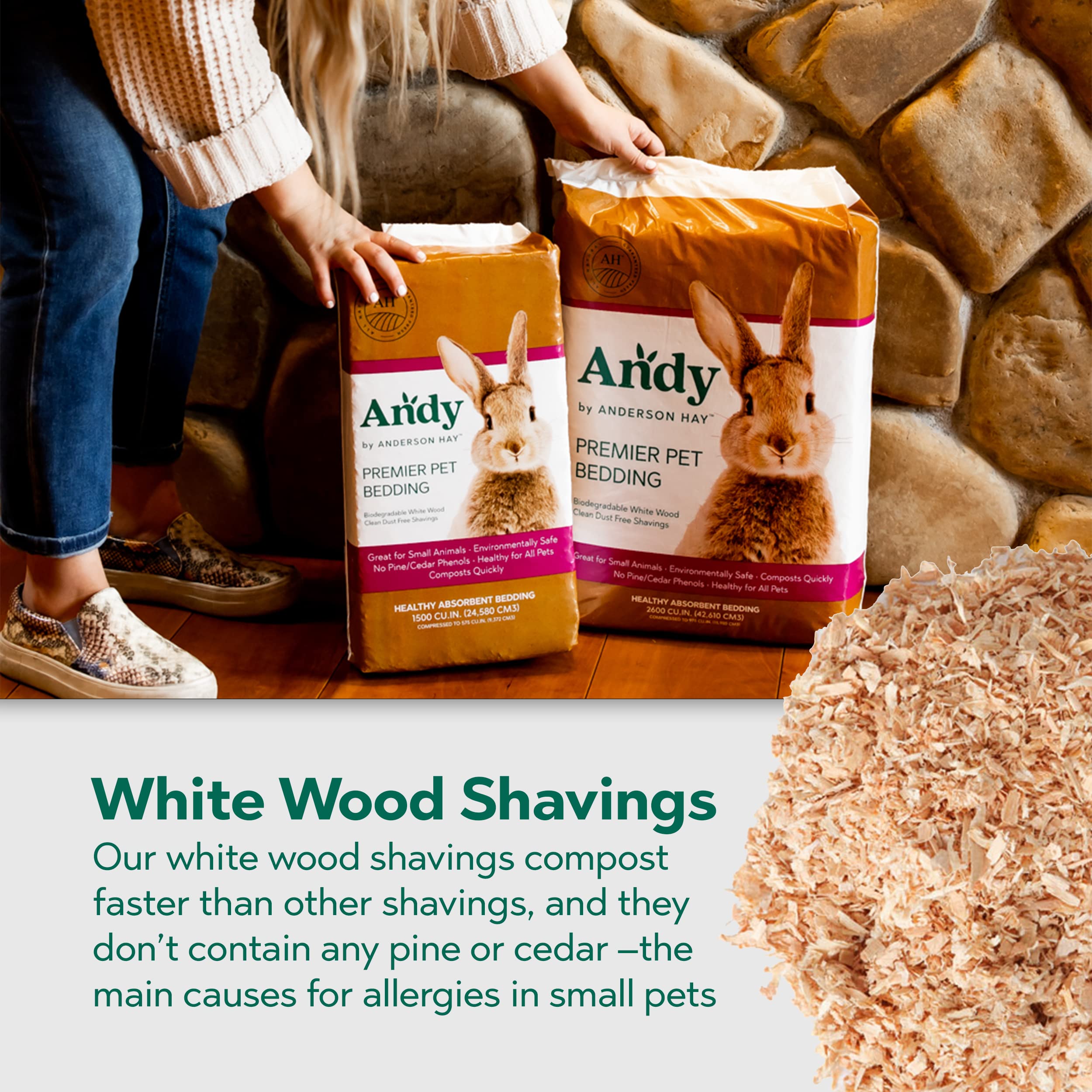 Premium Andy White Wood Shavings Bedding for Hamster, Rabbit & Small Pets - 9.25 lb Natural Soft Nesting Material for Cages & Habitats - Ideal for Comfort, Odor Control & Burrowing