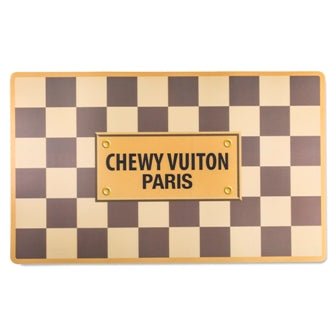 Checker Chewy Vuiton Placemat - Non-Slip Pet Feeding Mat for Dogs & Cats - Perfect for Food Bowls, Water Dishes, and Messy Eaters - Durable & Easy to Clean