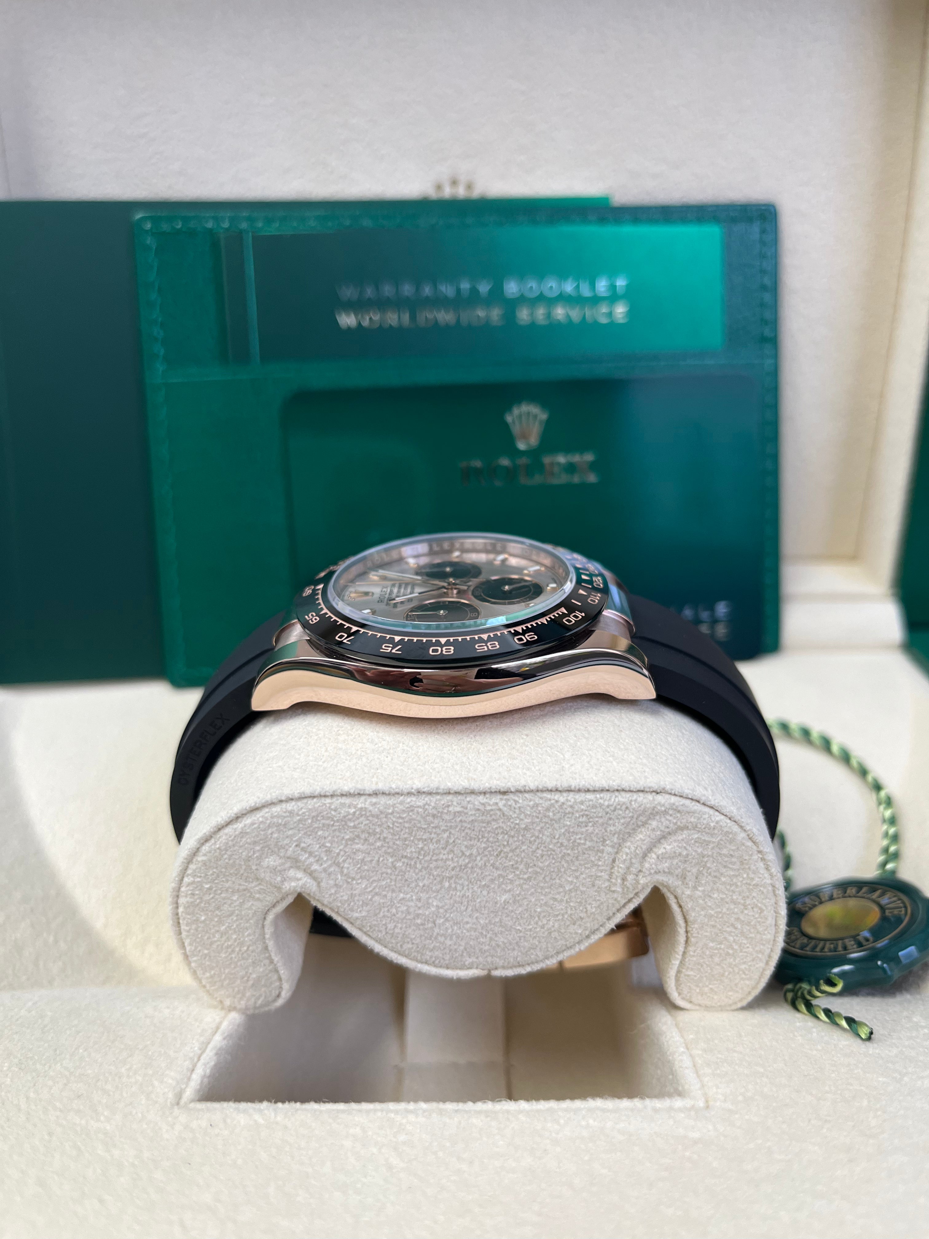 Rolex Cosmograph Daytona Rose Gold Watch with Black Subdials & Oysterflex Bracelet (Ref. 116515LN) - Luxury Men's Chronograph for Business, Racing & Special Occasions