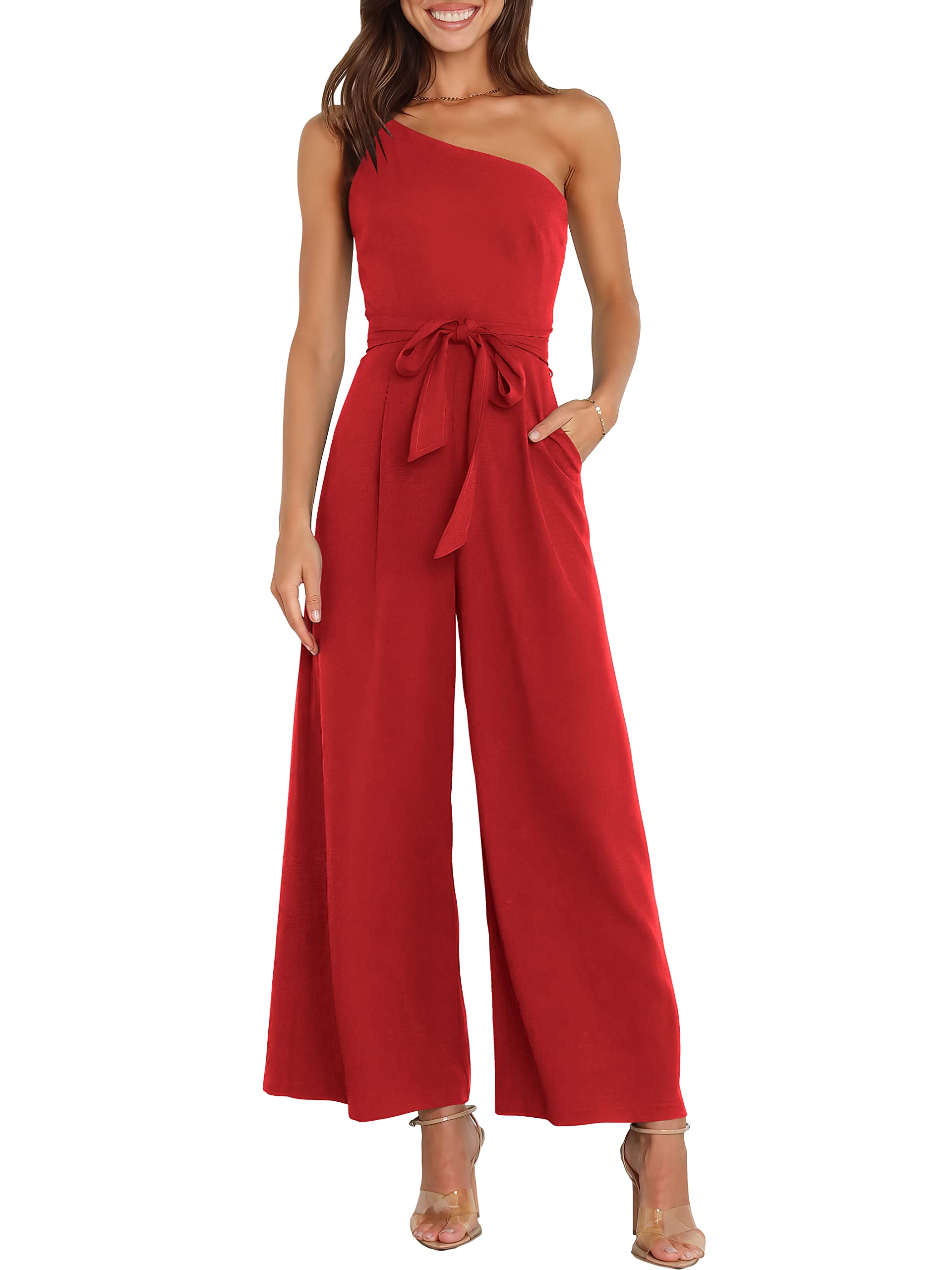 ANRABESS Women's One Shoulder Sleeveless Jumpsuit - Summer Wide Leg Romper with Belt | Trendy Casual Outfit for Beach, Party & Vacation 2025