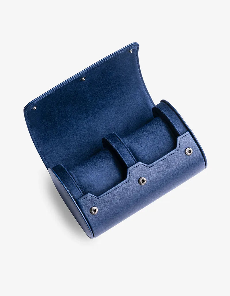 Premium 2 Slot Watch Roll for Men - Navy Blue Leather Watch Case | Travel & Storage Organizer for Luxury Watches