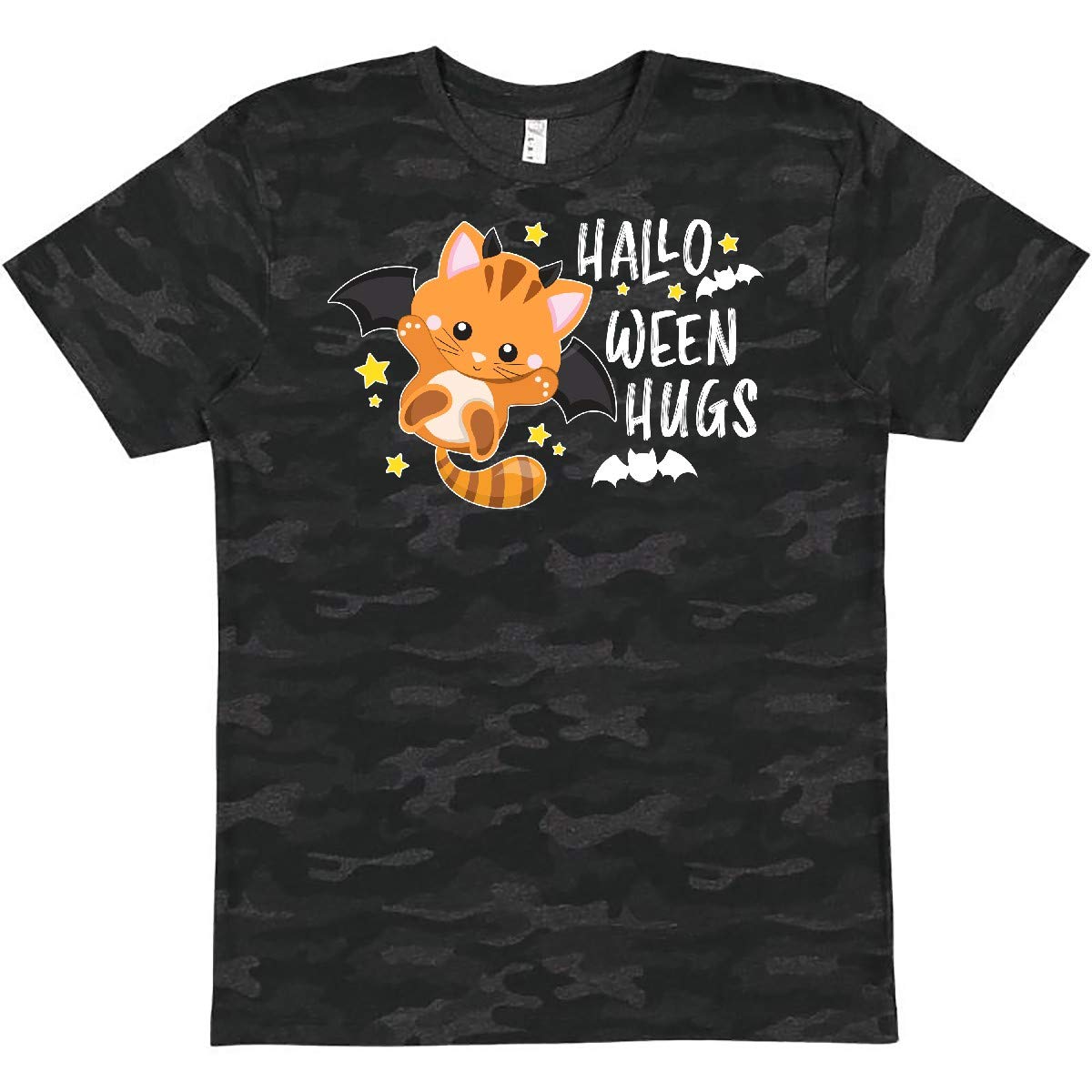 Inktastic Halloween Hugs with Cute Vampire Cat Bat T-Shirt | Funny Vampire Cat Graphic Tee for Women & Men | Perfect for Halloween Parties, Costume Contests & Spooky Season Outfits