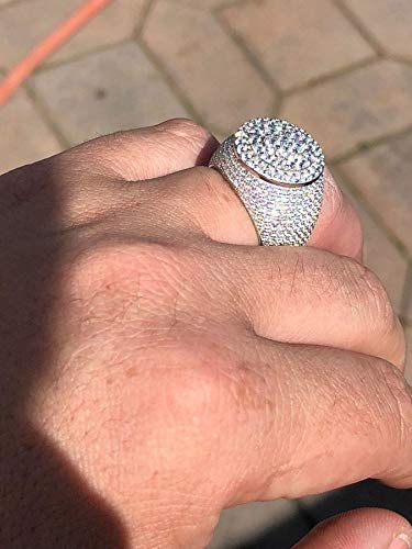 HarlemBling 925 Sterling Silver Men's Iced Hip Hop Ring - Round Cluster Cubic Zirconia Ring for Men | Perfect for Gifts, Parties, and Everyday Wear