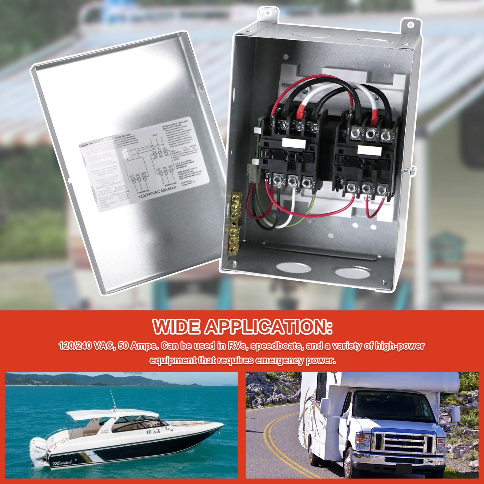 50 Amp RV Automatic Transfer Switch - 240V AC, 70A Neutral Rating, 120/240 Volt - Perfect for RV Power Backup & Camping Electrical Systems