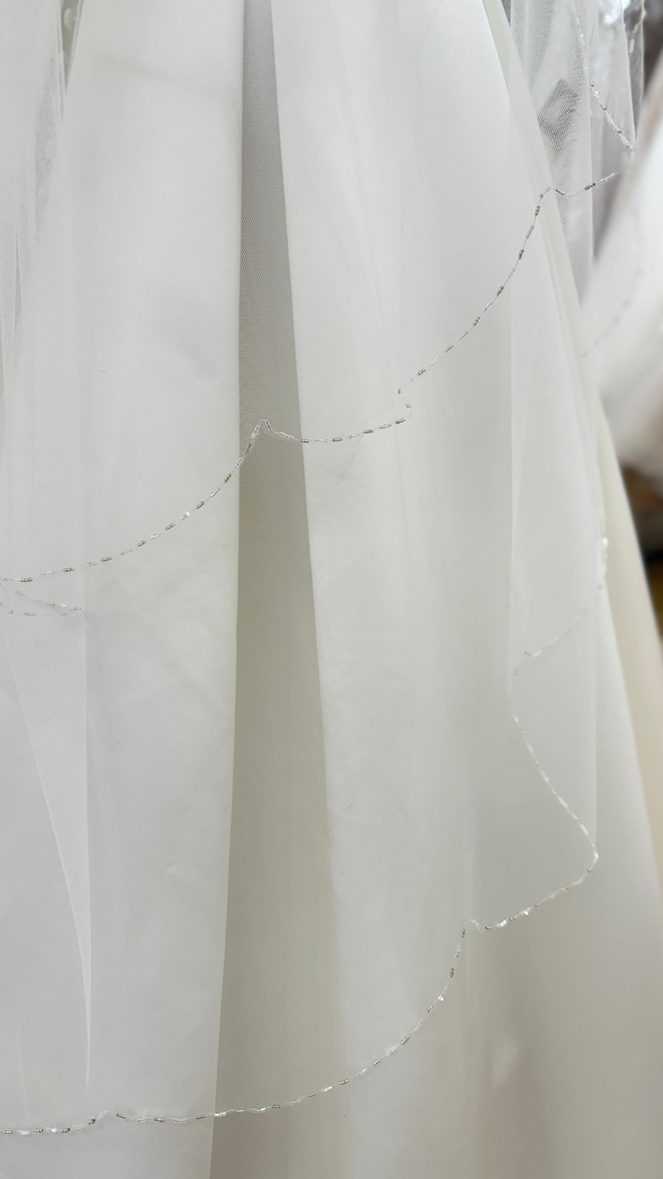 Gemma Two Tier Scallop Edge Wedding Veil with Beaded Details - Perfect for Bridal Ceremonies & Formal Events