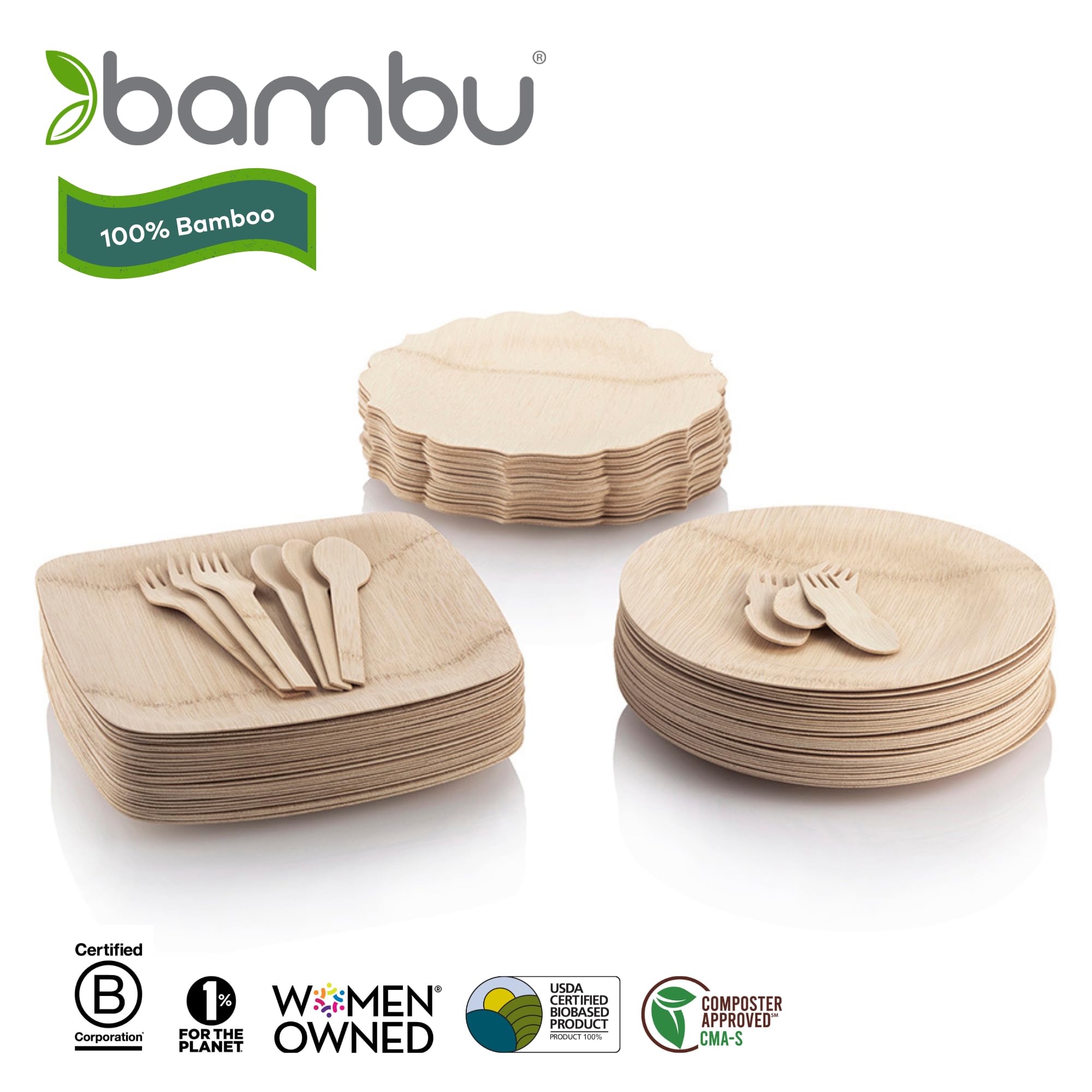 Eco-Friendly 9 Inch Disposable Bamboo Plates - Pack of 100 Biodegradable Round Plates for Parties, Weddings, Picnics & Events | Sustainable Dinnerware for Outdoor Gatherings, BBQ, Birthday Celebrations & Catering Services