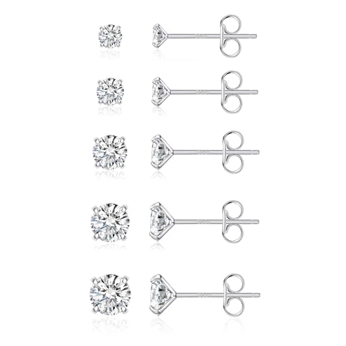 5 PAIR,SILVER,CZ