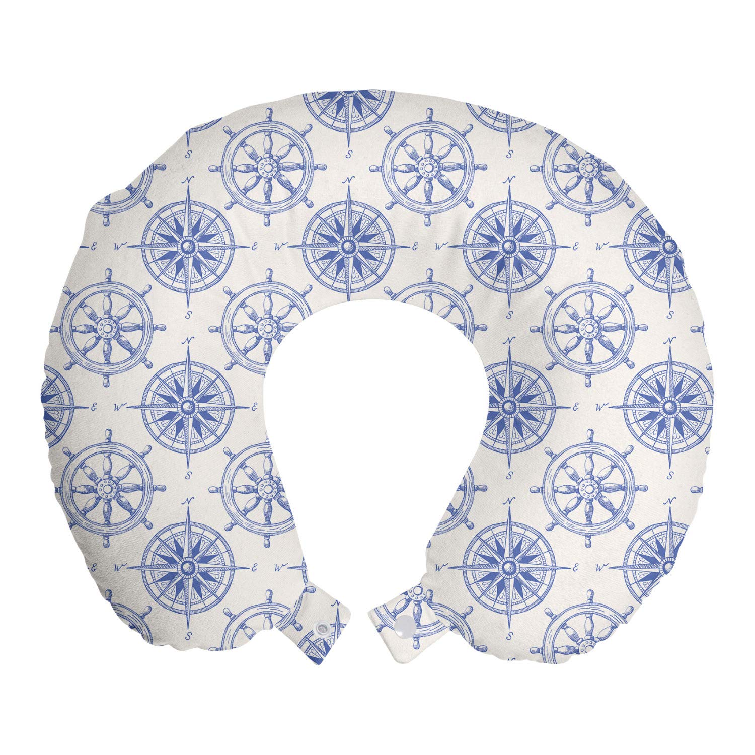 Ambesonne Nautical Memory Foam Travel Pillow - Marine Themed Neck Support with Hand-Drawn Ship Wheel & Compass Design - 12