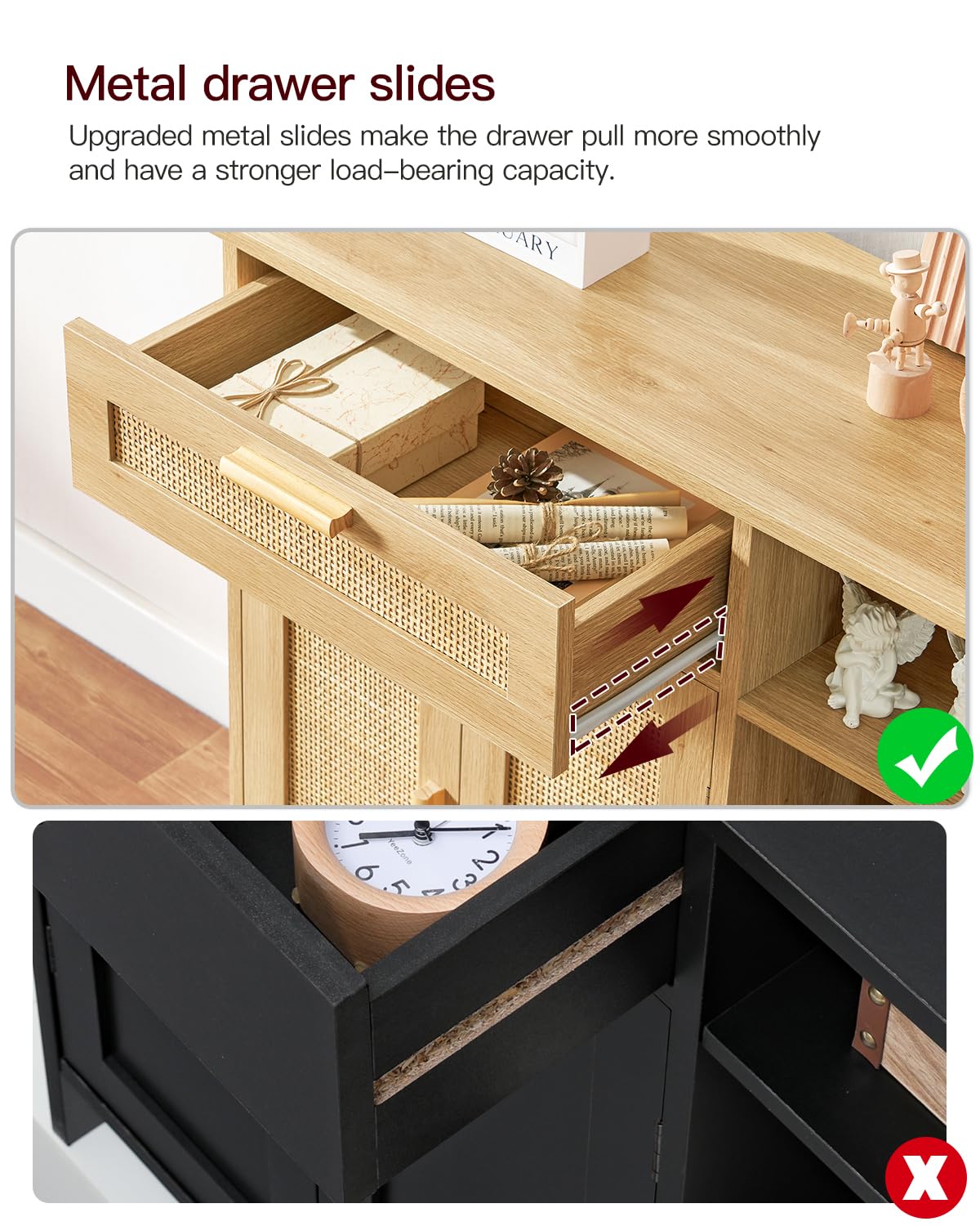 Rattan Storage Cabinet with Drawer & Adjustable Shelves - Natural Weave Sideboard Buffet for Living Room, Entryway, Dining Room - Perfect for Home Organization and Stylish Storage Solutions