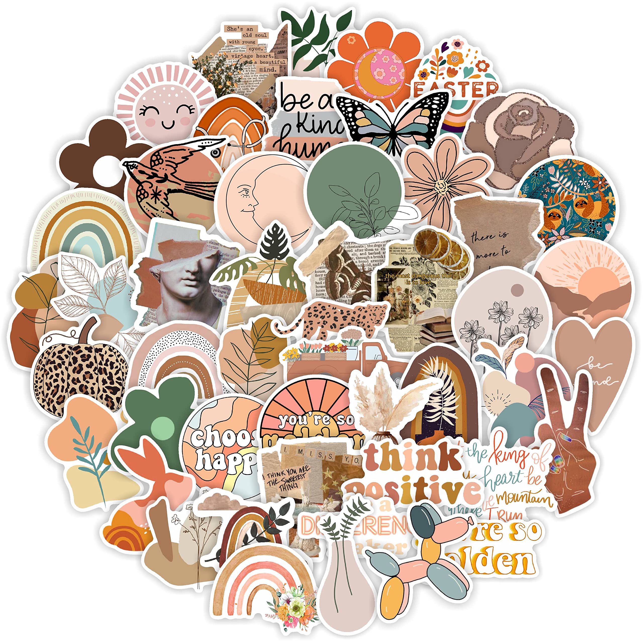 100 Pcs Aesthetic Boho Stickers - Waterproof Vinyl Decals for Water Bottles, Laptops, Phones, Journals | Scrapbooking Supplies for Teens, Girls & Adults | Perfect for DIY Crafts, Bullet Journals & Gift Decorations