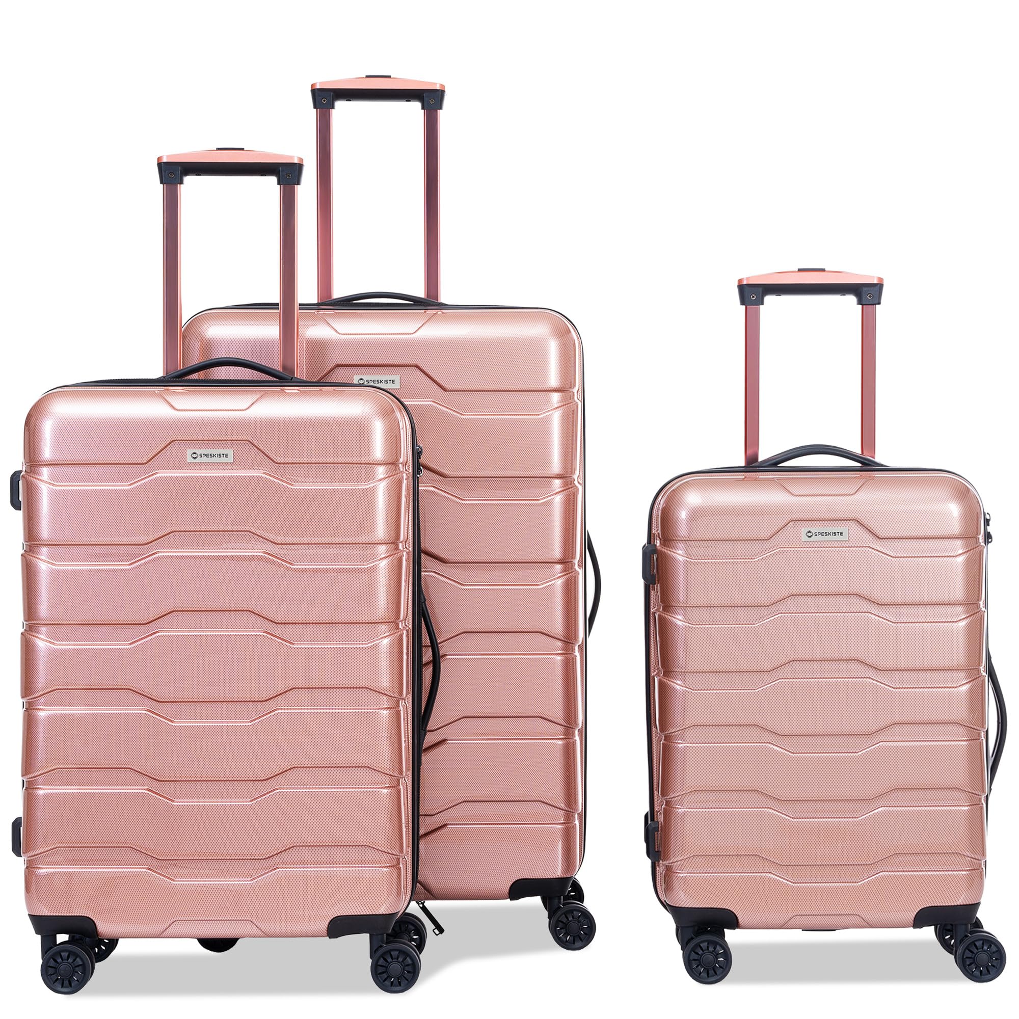3-Piece Lightweight Hard Shell Luggage Set with Spinner Wheels & TSA Lock - Rose Gold (20/24/28 Inch) - Perfect for Travel, Business Trips & Vacations