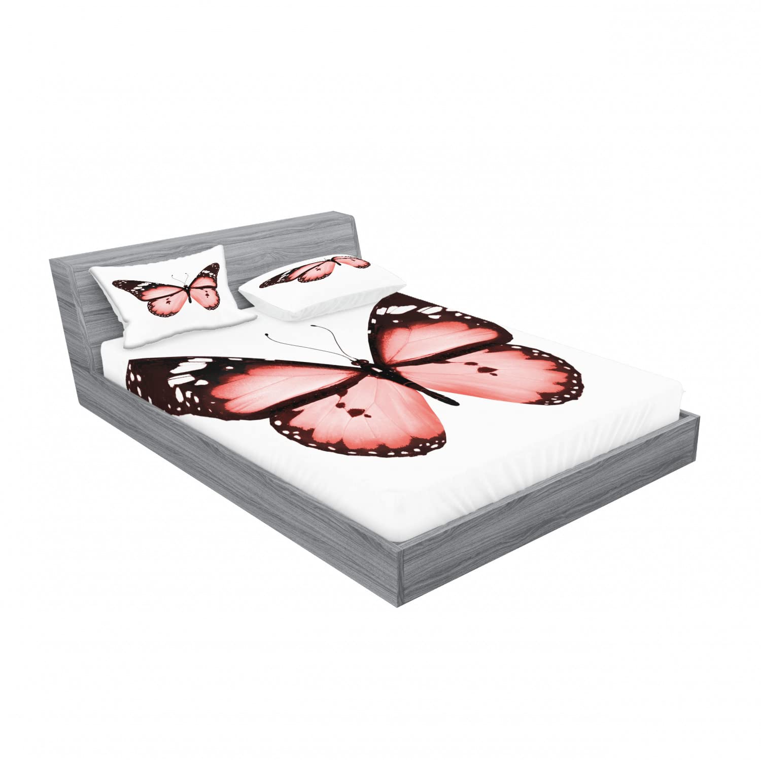 Ambesonne 2-Piece King Size Fitted Sheet Set with 4 Pillow Shams - Pale Pink Butterfly Valentines Bedding Collection | Romantic Bedroom Decor for Valentine's Day & Anniversary Gifts