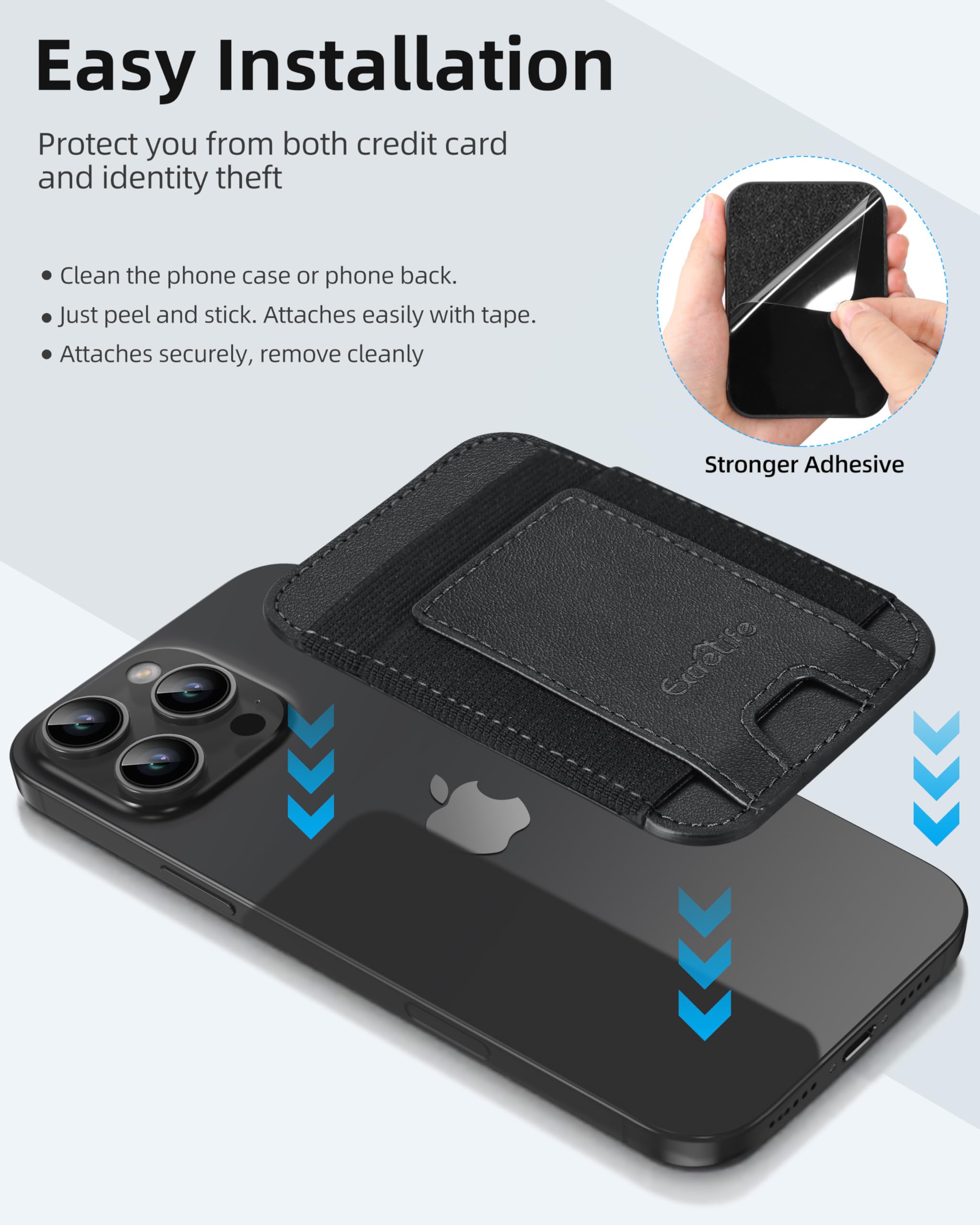 Premium Leather Phone Card Holder with Strong Adhesive - RFID Blocking Wallet Sticker for iPhone, Samsung & Android - Holds 7 Credit Cards (Black) - Perfect for Travel, Shopping & Everyday Convenience