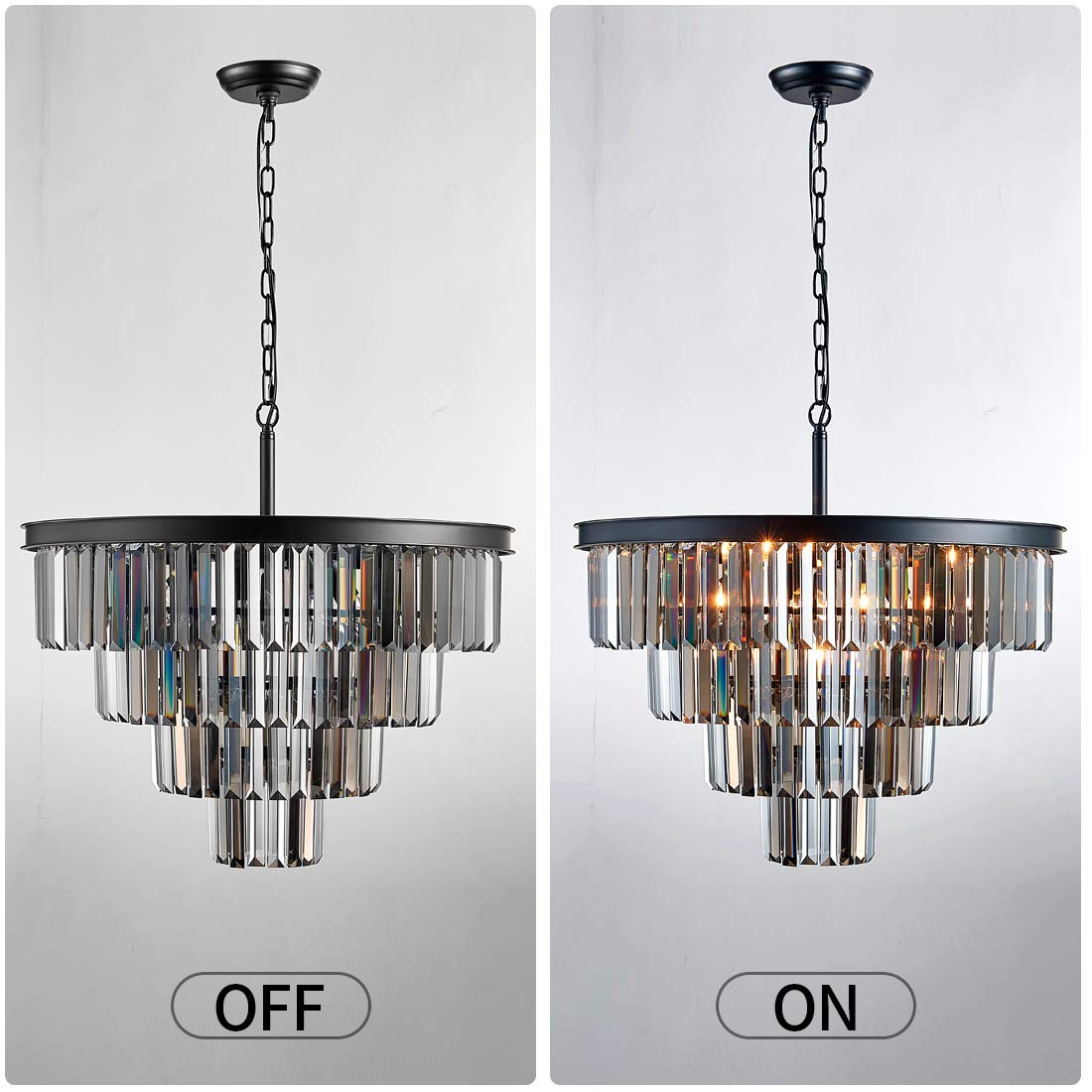 Luxury Black Smoke Crystal Chandelier - 4-Tier Modern Pendant Ceiling Light Fixture for Dining Room, Living Room, Bedroom & Girls Room (23.6