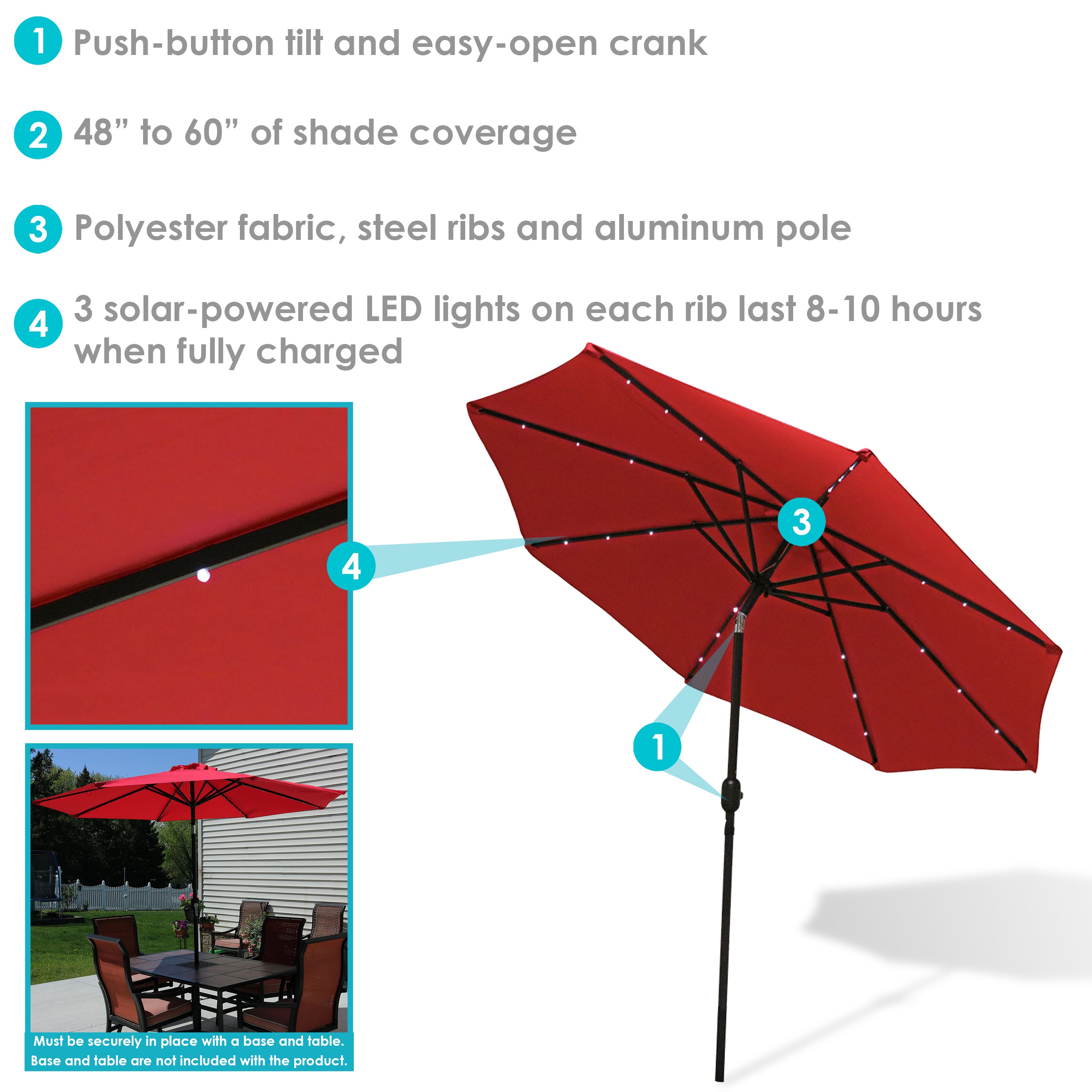 Sunnydaze 9-Foot Solar LED Outdoor Patio Umbrella with Tilt & Crank - Perfect for Poolside, Backyard, and Garden Relaxation