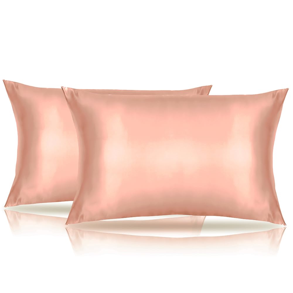 2 Pack Silky Soft Satin Toddler Pillowcases 14x20 Inches - Breathable Envelope Style Travel & Baby Pillow Covers (Jade Pink) for Airplane, Car Seat & Nursery