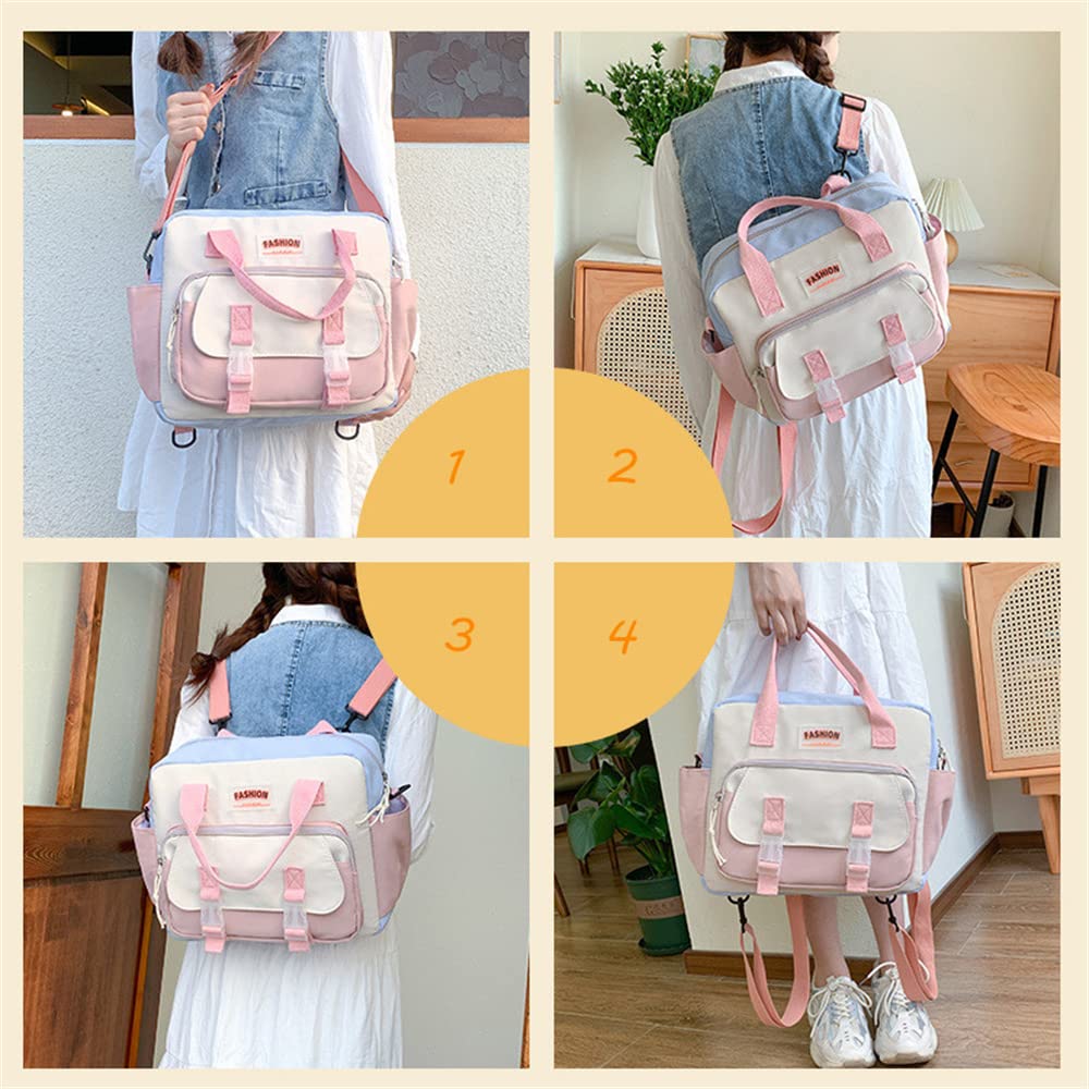 Cute Kawaii Backpack for Girls - Stylish Tote & Crossbody Shoulder Bag with Adorable Accessories, Multi-Purpose School Bag (Deep Pink) - Perfect for School, Travel, Shopping & Daily Use