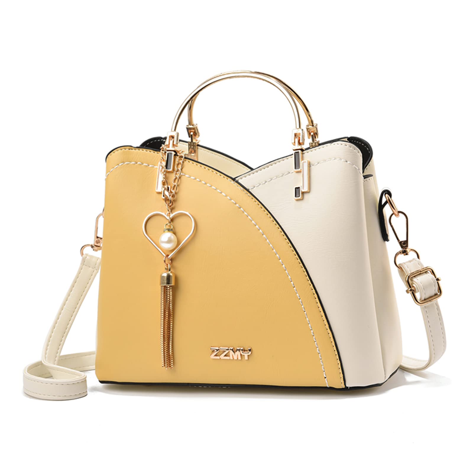 FANDARE Women's PU Leather Tote Bag with Tassels - Waterproof Shoulder Bag & Crossbody Messenger Bag for Work, Travel, Office, Party & Shopping (Yellow) | Stylish Top Handle Purse with Contrast Stitching for Everyday Use