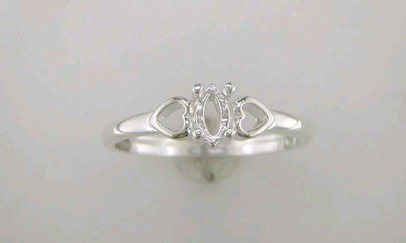 Solid Sterling Silver or 14kt Gold Marquise Heart Blank Ring - 6x3mm & 10x5mm Sizes - Pre-Notched Size 7 Shank Setting (Item# 163509/143509) - Perfect for Jewelry Making, Engagement Rings & DIY Craft Projects