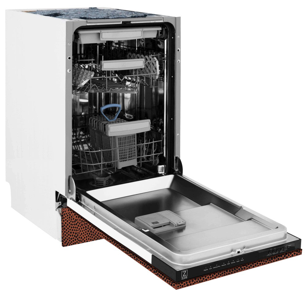 ZLINE 18 Inch Tallac Series 3rd Rack Top Control Built-In Dishwasher in Hand Hammered Copper with Stainless Steel Tub - 51dBa Ultra Quiet (DWV HH 18) - Perfect for Modern Kitchens and Open Concept Homes