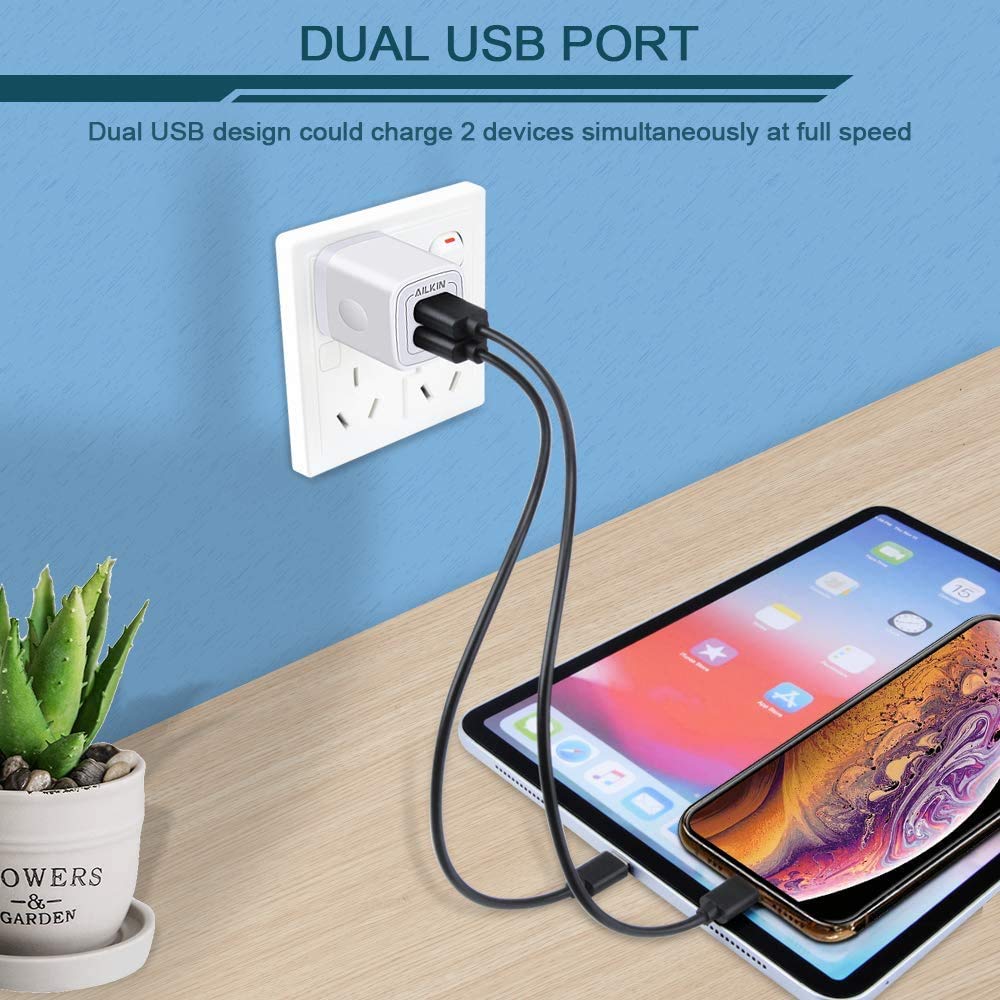 5-Pack USB Wall Charger Fast Charging Block - Dual Port Power Adapter Cube for iPhone 14/13/12/11/SE, Samsung Galaxy, iPad - Quick Travel Charger Brick for Home, Office & Car Use