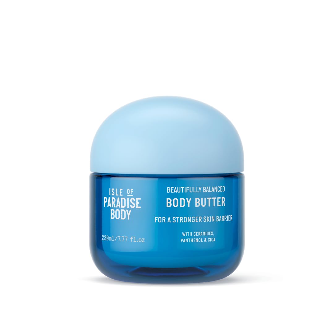 Isle of Paradise Beautifully Balanced Body Butter with Ceramides, Panthenol & Cica - 7.77 fl oz Deep Hydrating Skin Barrier Cream for Soft, Smooth Skin - Strengthens & Locks in Moisture - Perfect for Dry Skin Care, Post-Shower Hydration & Daily Body Moisturizing Routine