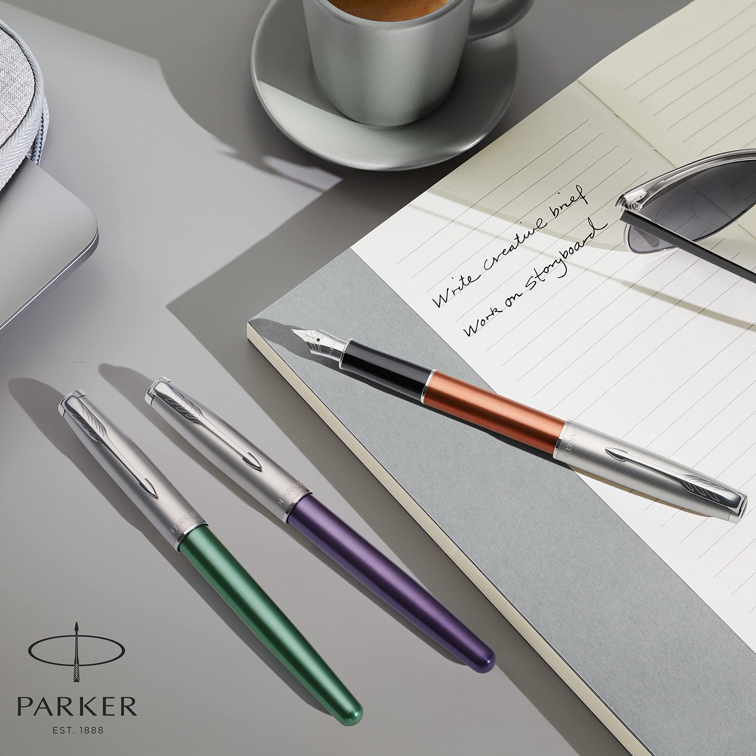 Parker Sonnet Essentials Fountain Pen - Premium Metal & Orange Lacquer with Palladium Trim, Stainless Steel Medium Nib in Gift Box | Perfect for Business Signatures, Journaling & Luxury Gifts