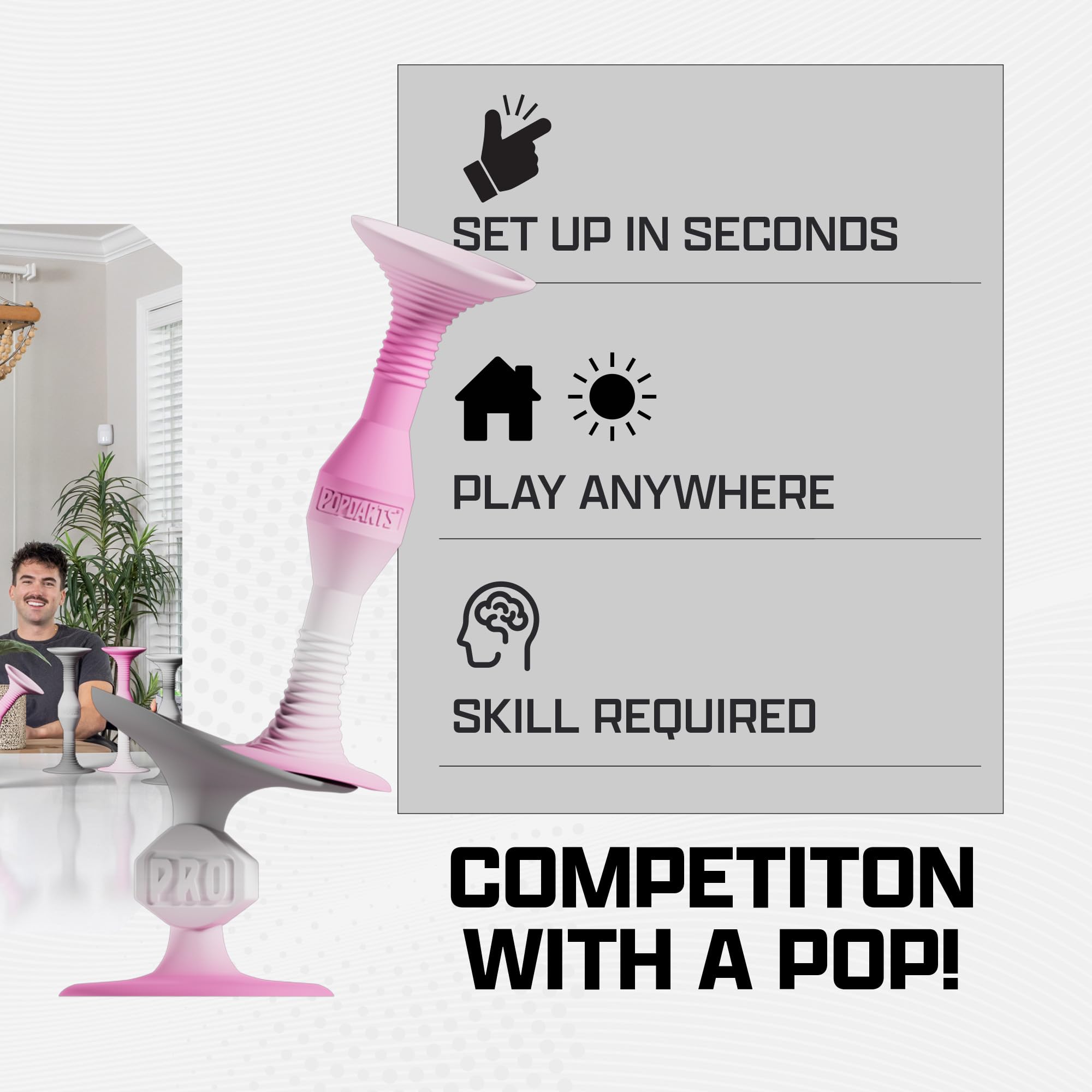 POPDARTS PRO Pack Game Set (Pink & Gray) - Indoor & Outdoor Suction Cup Throwing Game - Competitive Fun for Parties, Family Gatherings, and Backyard Play