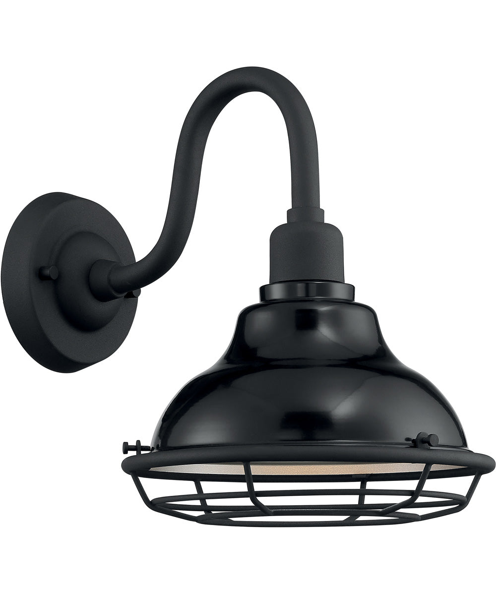 12H Newbridge 1 Light Outdoor Wall Sconce - Gloss Black & Silver Finish - Weatherproof Exterior Lighting for Porch, Patio, and Garden Decor