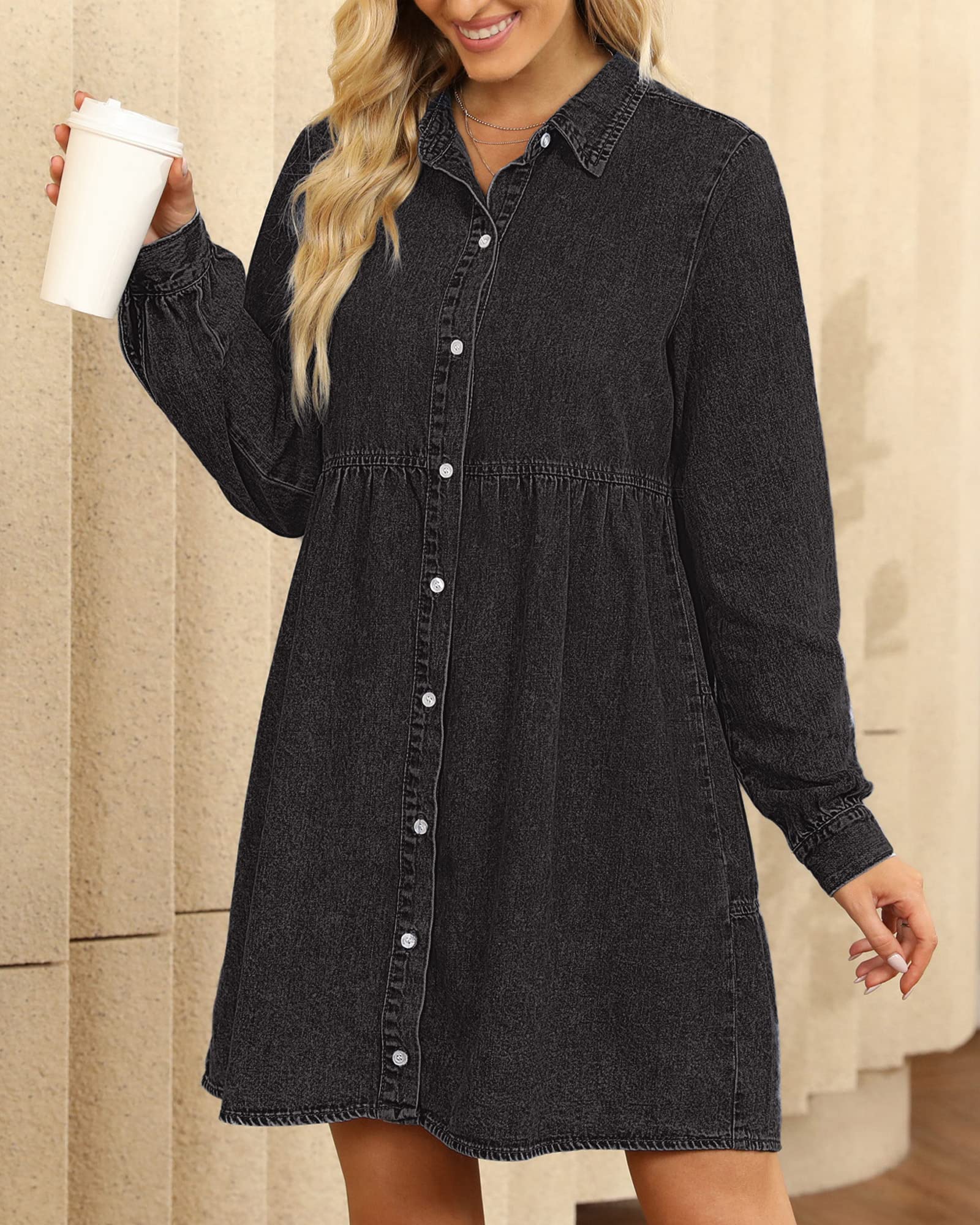 Stylish Long Sleeve Denim Dress for Women - Button Down Casual Jean Shirt Dress | Perfect for Everyday Wear, Date Nights & Spring Outfits