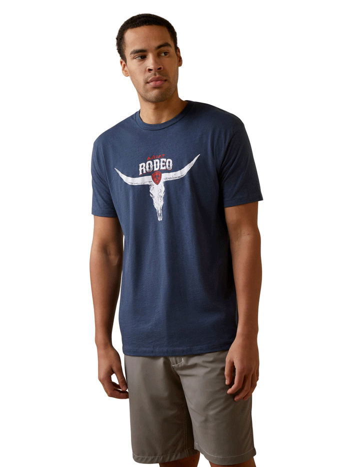 Ariat Men's Rodeo Skull Graphic T-Shirt - Navy Heather Cotton Tee for Western Rodeo & Casual Wear
