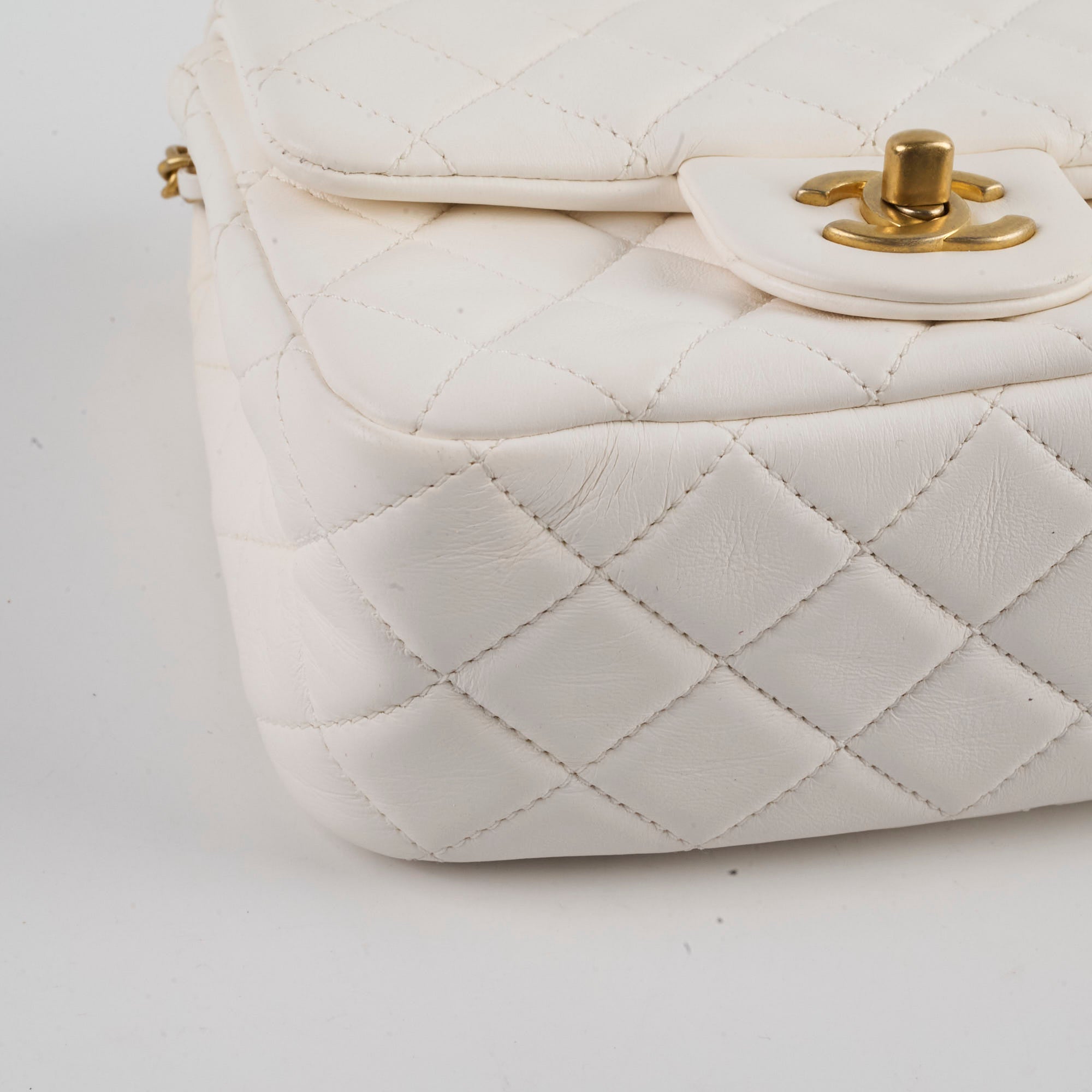Chanel Mini Square Lambskin Pearl Crush White Bag | Luxury Designer Handbag for Women | Perfect for Evening Parties, Weddings & Special Occasions