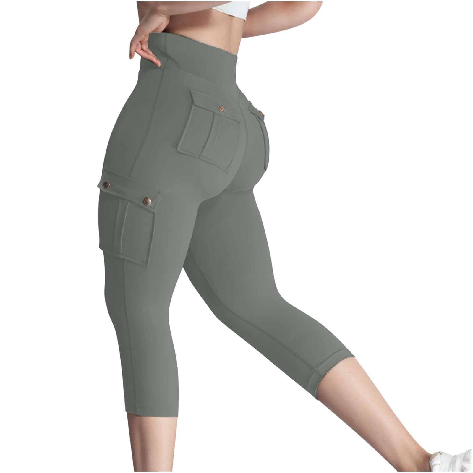 Icepcy Women's High Waisted Cargo Yoga Pants with Flap Pockets - Stretchy Workout Leggings for Running, Gym & Outdoor Activities