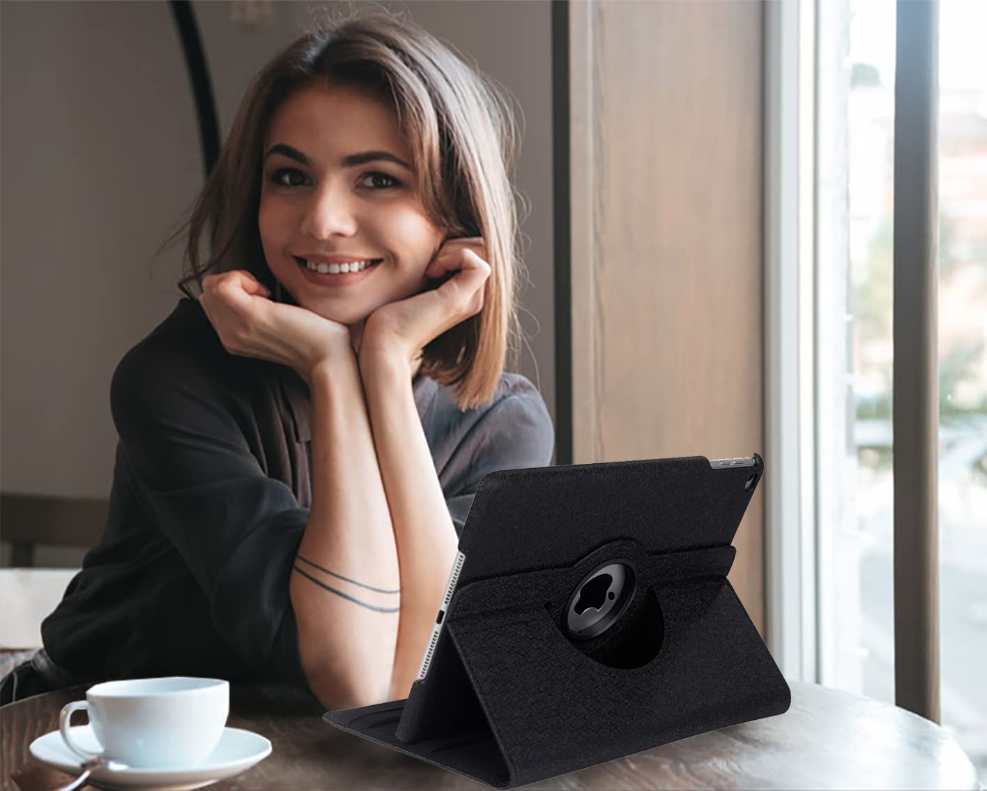 360° Rotating Stand Protective Case for iPad 9.7 inch (5th/6th Gen) & iPad Air 2 - Auto Sleep/Wake Smart Cover with Shockproof Design - Perfect for Work, Travel & Home Use (Black)