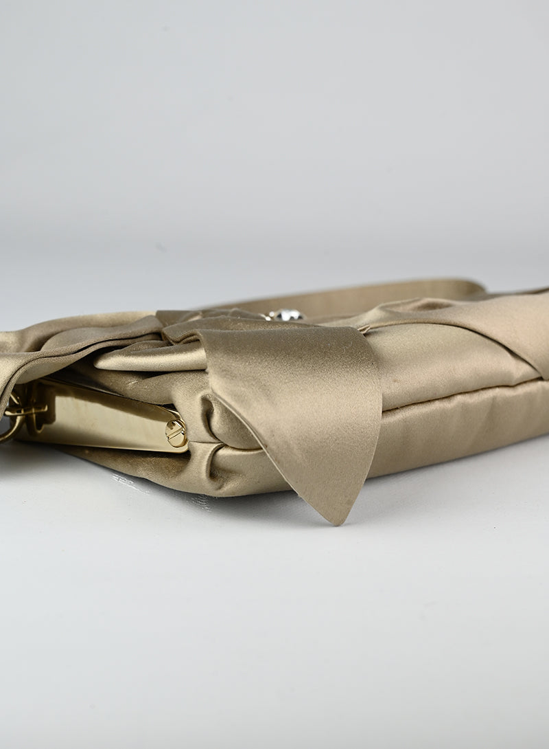 Valentino Satin Handbag in Champagne Color - Elegant Evening Bag for Parties, Weddings & Special Occasions