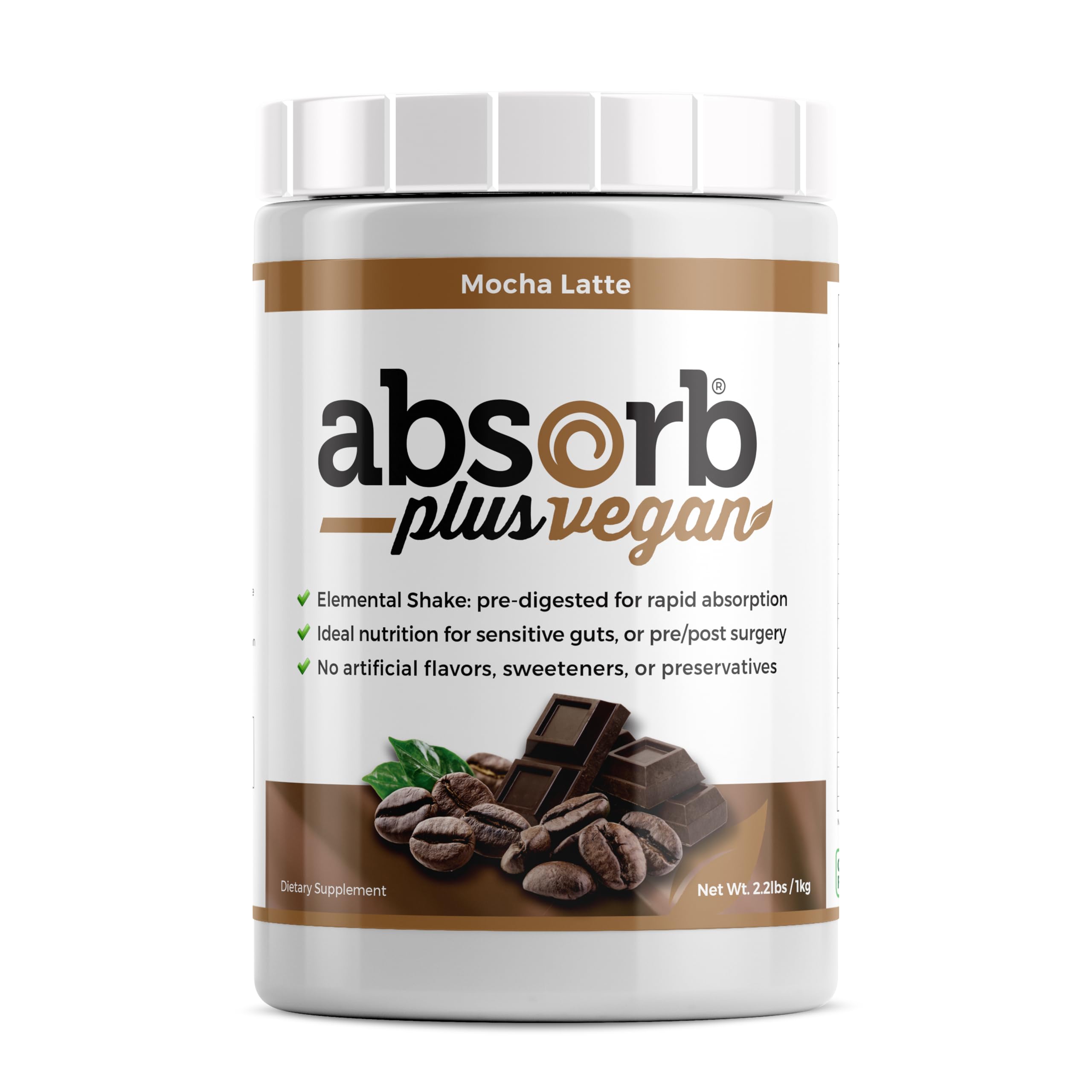Organic Vegan Elemental Shake Powder - Nutrient-Rich Nutritional Support with Sprouted Rice Protein, Non-GMO, Gluten-Free, Natural Ingredients (2.2lb, Mocha Latte Flavor) for Meal Replacement & Post-Workout Recovery