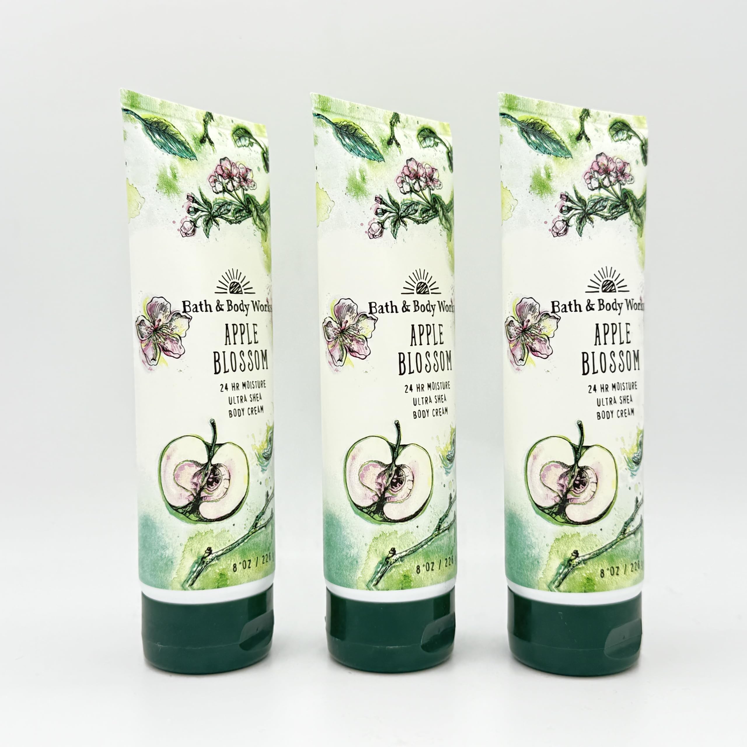 Apple Blossom 3-Piece Bath Gift Set - Ultra Moisturizing Shea Body Cream (8oz x 3) | Luxurious Skincare for Dry Skin, Perfect for Spa Day & Self-Care Gifts