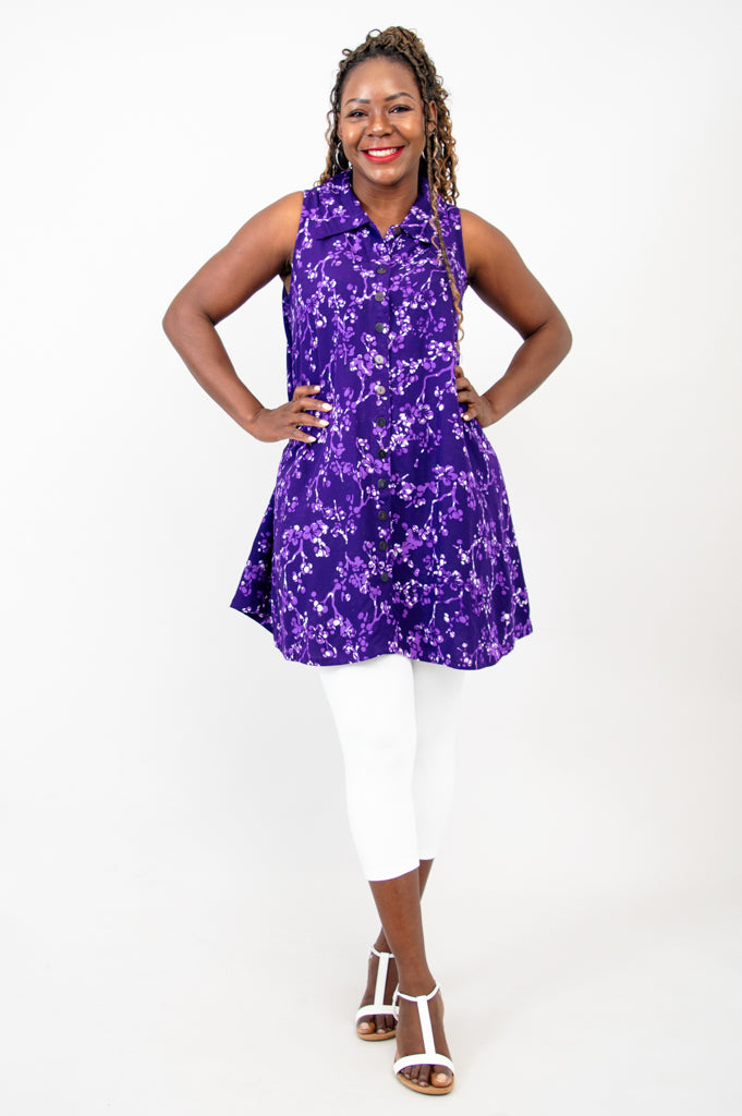 Cissy Tank Top - Floral Frangi Lilac Print Women's Blouse for Casual Wear & Summer Outfits