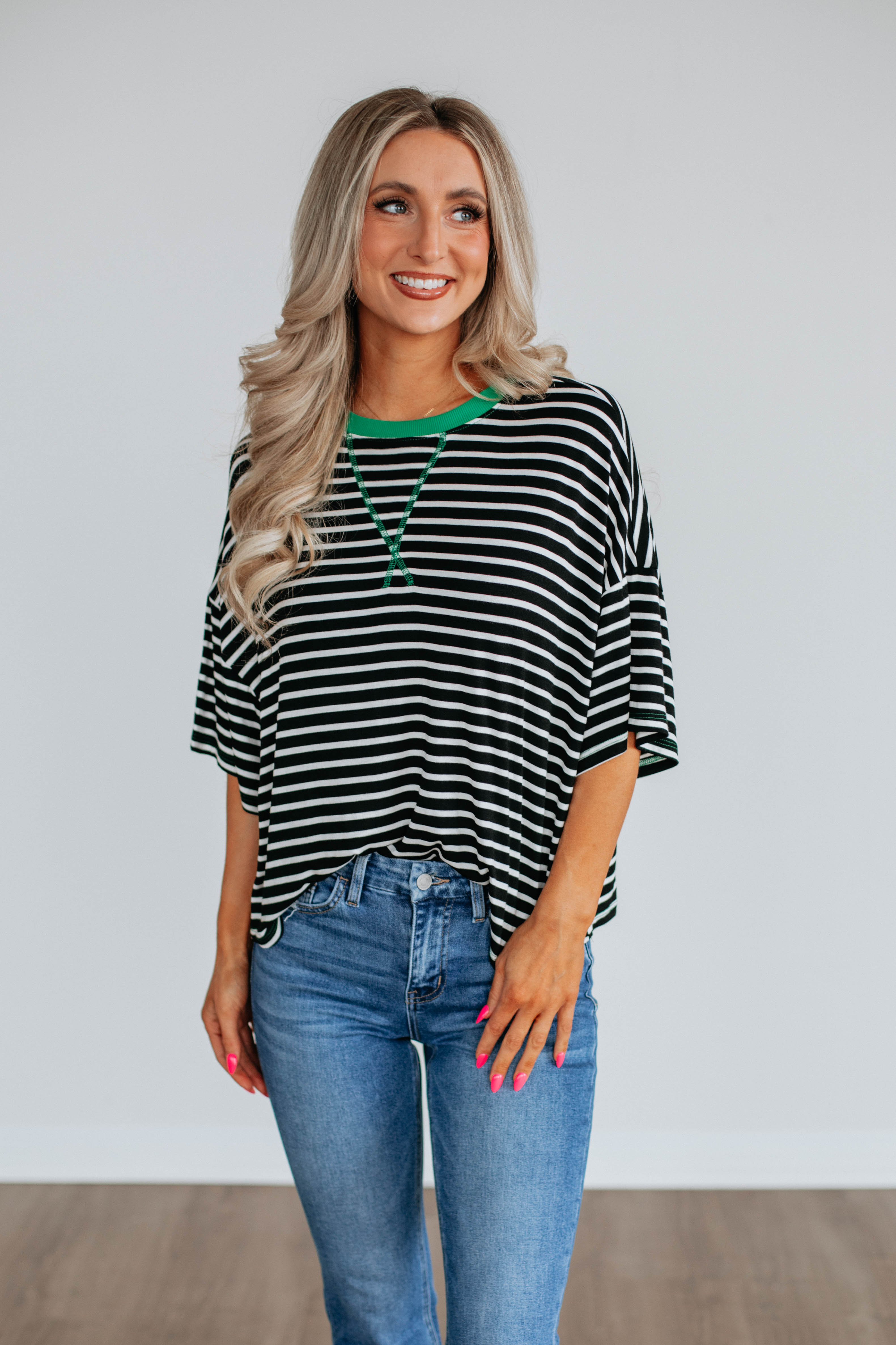 Stylish Cale Striped Top in Black Mix - Perfect for Casual Outings & Everyday Wear