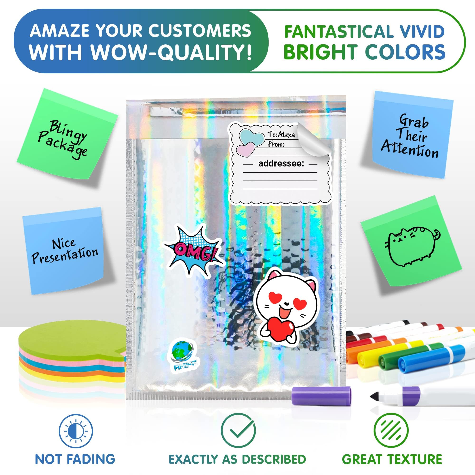 Hologram Bubble Mailers 5x9 Inches - 300 Pack Glamorous Metallic Self-Seal Envelopes | Waterproof & Heavy Duty Shipping Bags for Cosmetics, Jewelry & Small Business Packaging | Perfect for Ecommerce, Online Stores & Gift Wrapping
