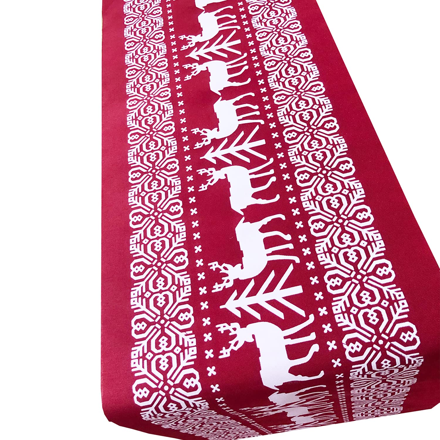 Linen Table Runner, 11''x 108'', Christmas Elk Design, New Year Rectangle Dining Room Decoration, White, Suitable for Holiday and Everyday Use