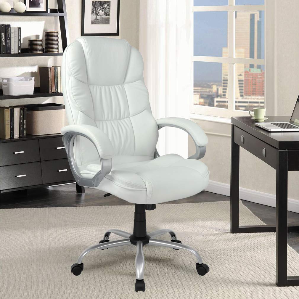 Ergonomic Office Chair with Lumbar Support - Adjustable Height Rolling Swivel Desk Chair for Back Pain Relief - Modern Executive Computer Chair with Arms for Women & Adults - Perfect for Home Office, Gaming, and Workspaces (White)