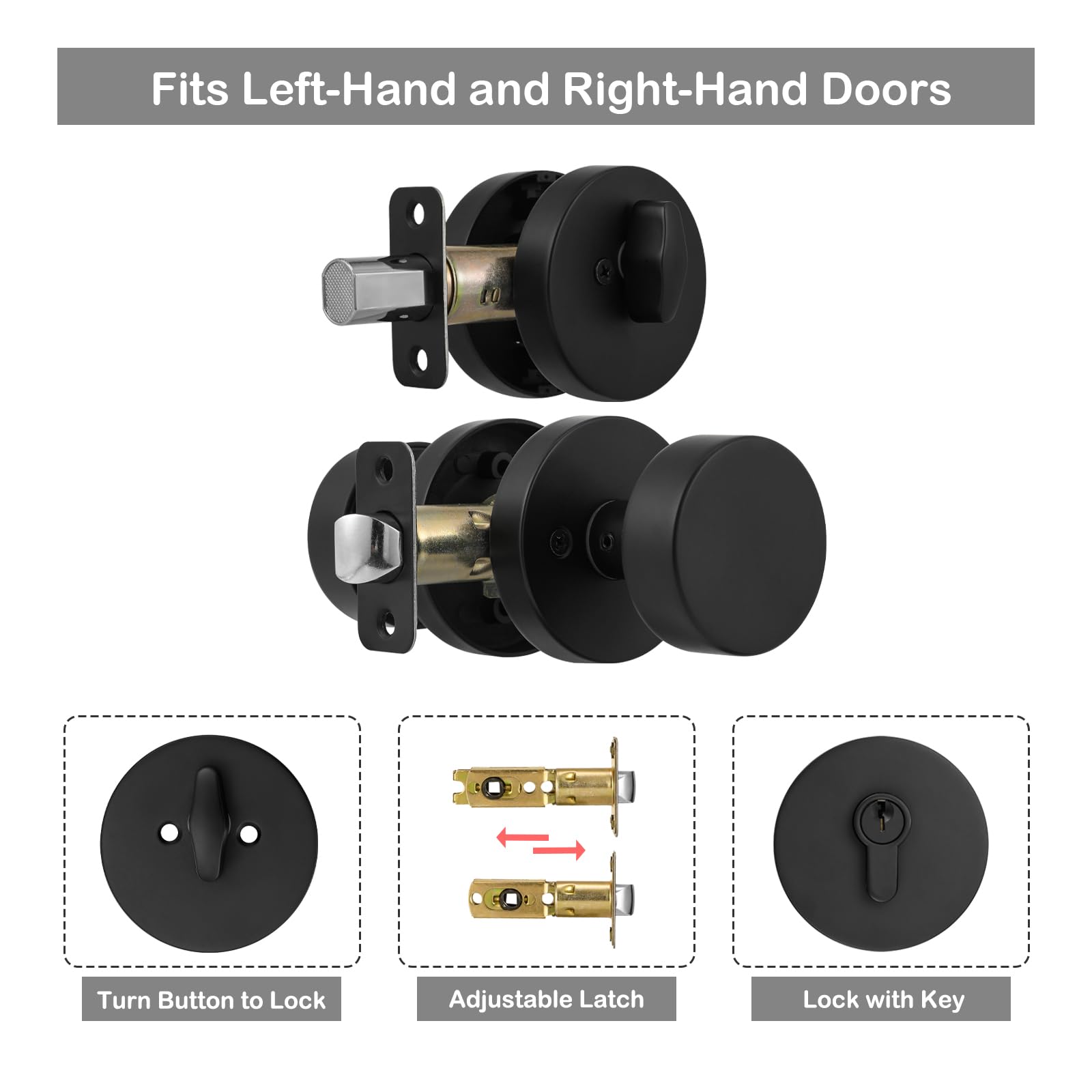 Black Door Knob & Deadbolt Lock Set - Matte Finish for Home Security