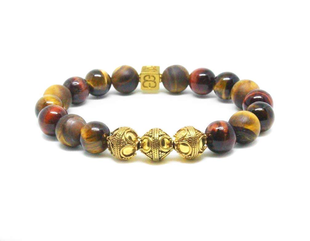 Men's Tiger's Eye & Gold Bracelet - Stylish Designer Beaded Bracelet for Men - Perfect for Gifts, Meditation & Everyday Wear