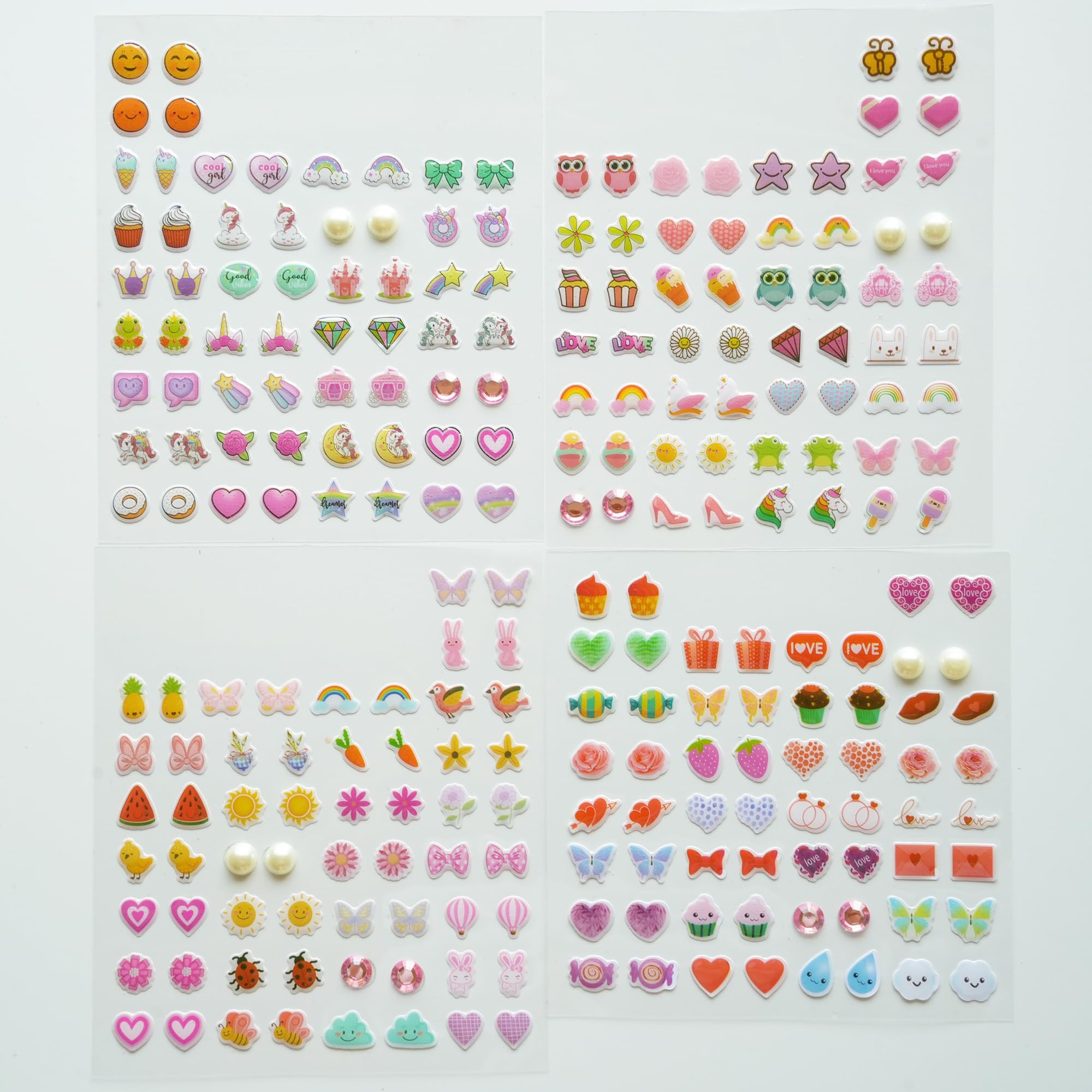 3D Unicorn Stick On Earrings for Girls - Self-Adhesive Fake Earrings with Gem Stickers (Multistyle Theme Sets-02) - Perfect for Parties, Costumes & Kids Crafts