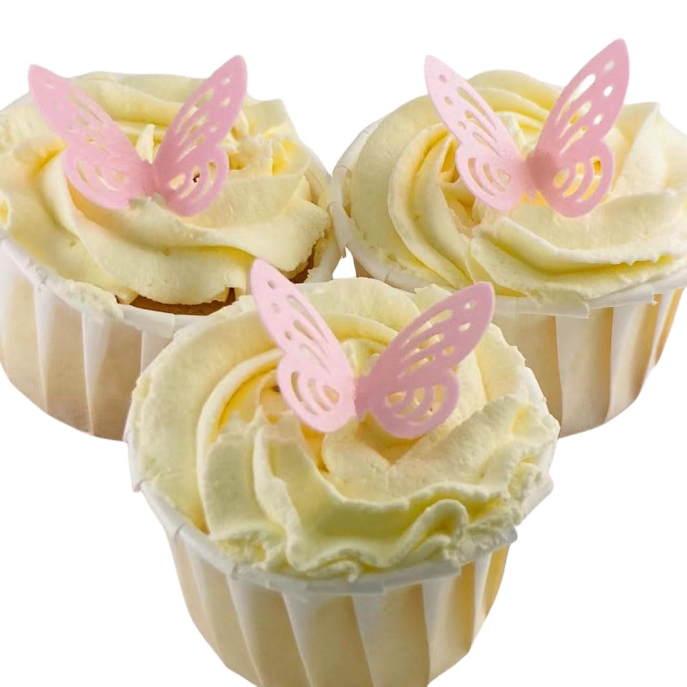 50pcs Edible Pink Butterflies Wafer Paper Cupcake Toppers - Big Size Rice Paper Cake Decorations for Birthday & Baby Shower | Perfect for Wedding Cakes, Desserts, and Party Treats