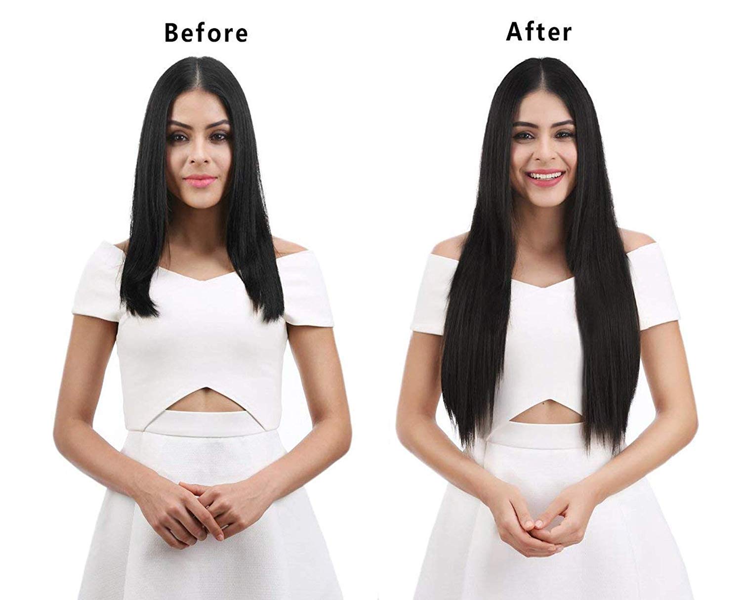 Long Straight Silky Smooth Synthetic Hair Extensions for Women - 6 Clip-in Hairpieces, 50g (Golden Highlights) | Perfect for Parties, Weddings & Everyday Styling